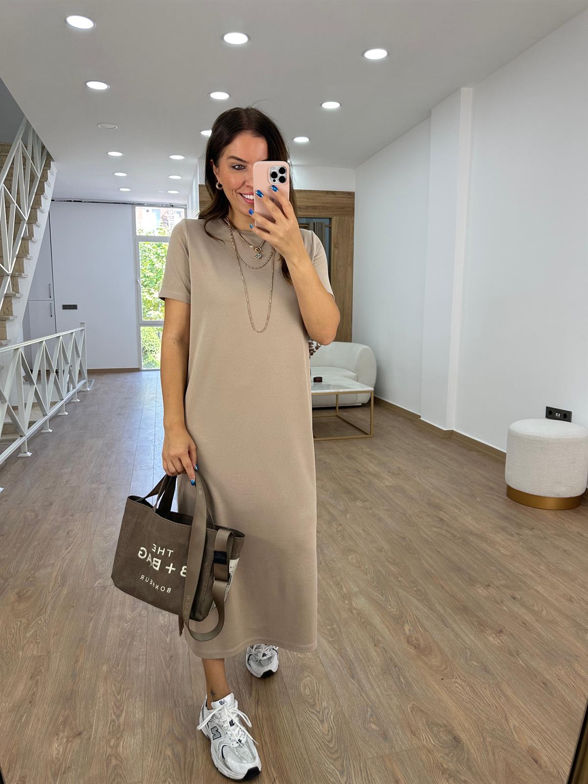 Oysho Kumaş Yandan Yırtmaçlı Elbise -Taş