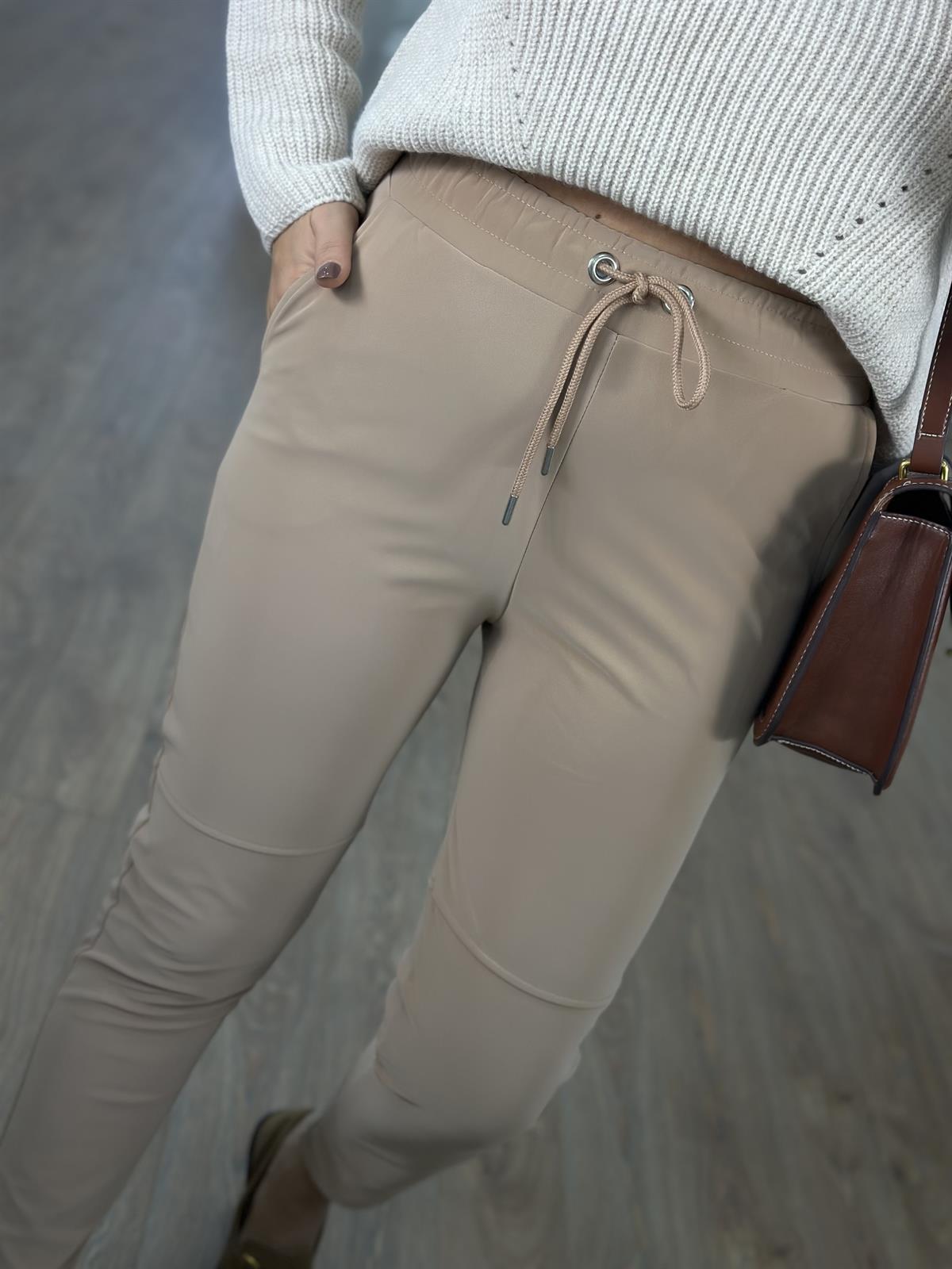 Özel Doku Full Likralı İçerisi Şardonlu Pantolon-Bej