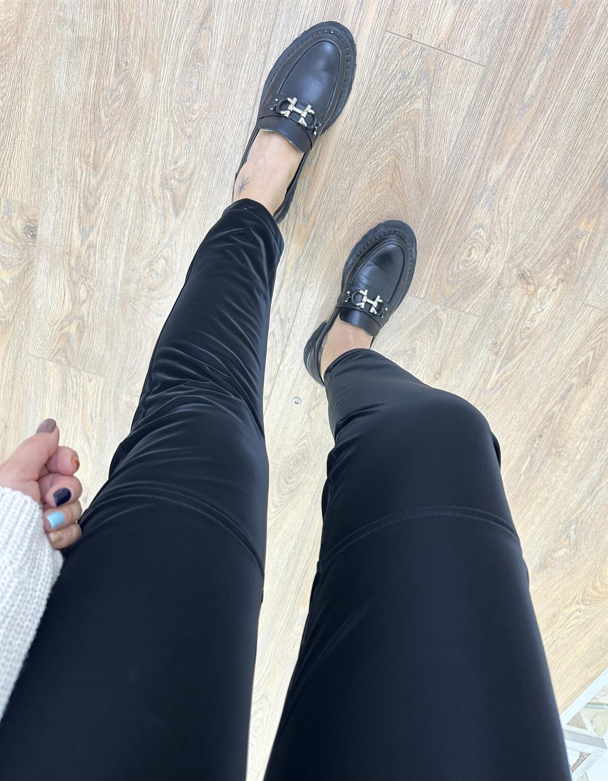 Özel Doku Full Likralı İçerisi Şardonlu Pantolon-Siyah