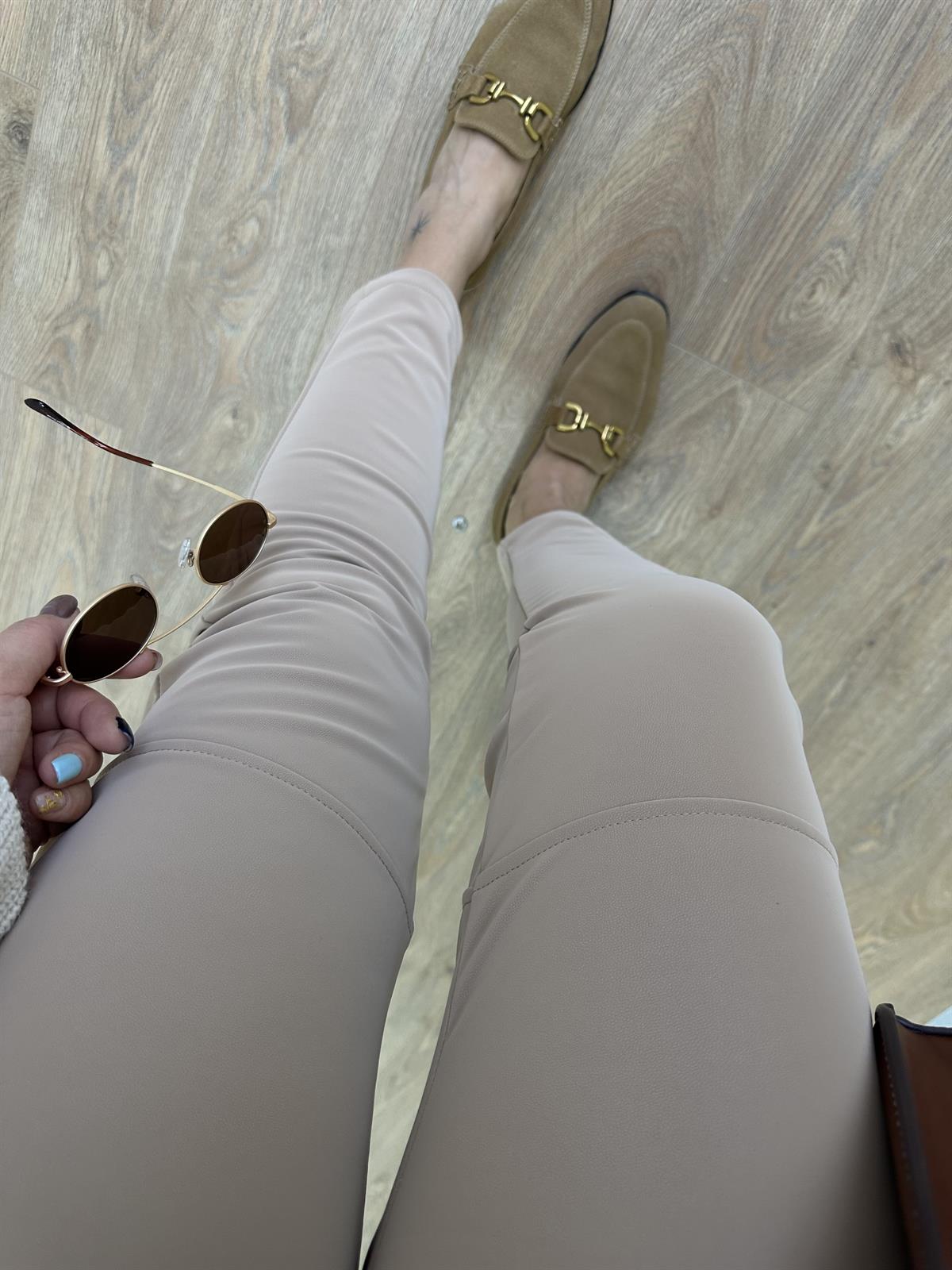 Özel Doku Full Likralı İçerisi Şardonlu Pantolon-Bej