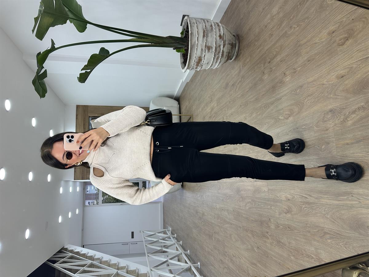 Özel Doku Full Likralı İçerisi Şardonlu Pantolon-Siyah