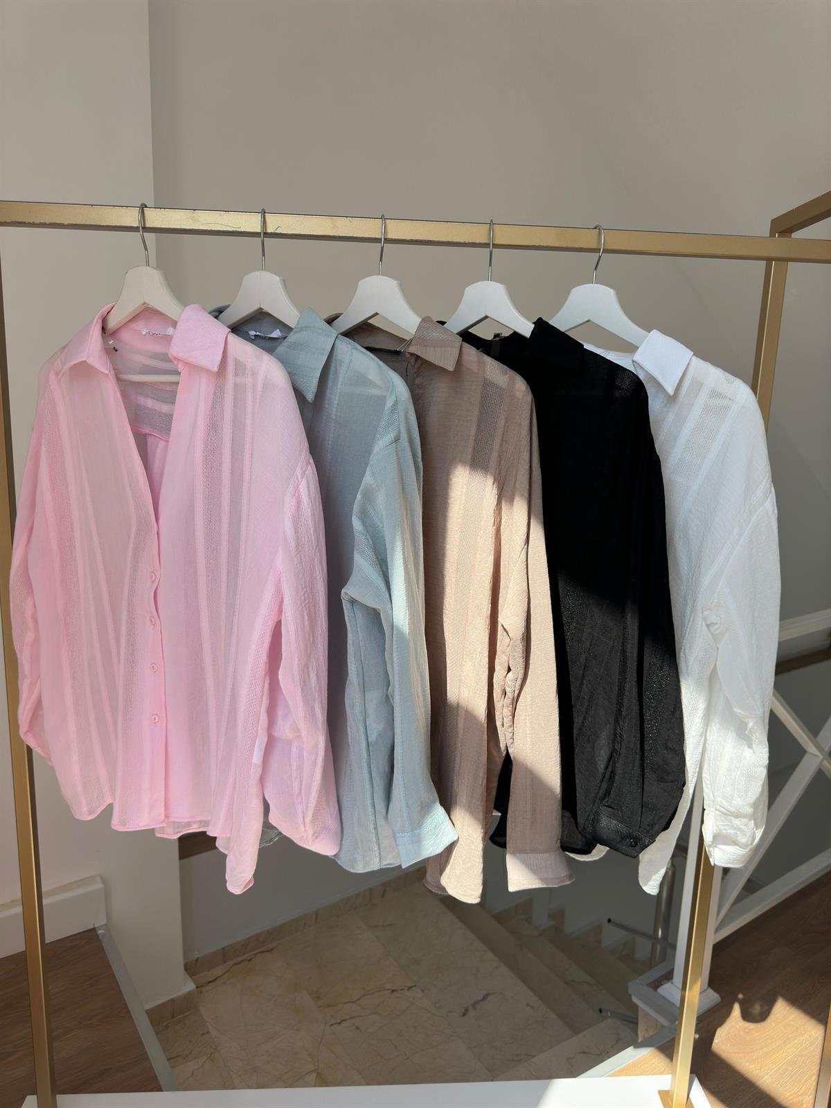 Özel Dokulu Transparan Gömlek-Siyah