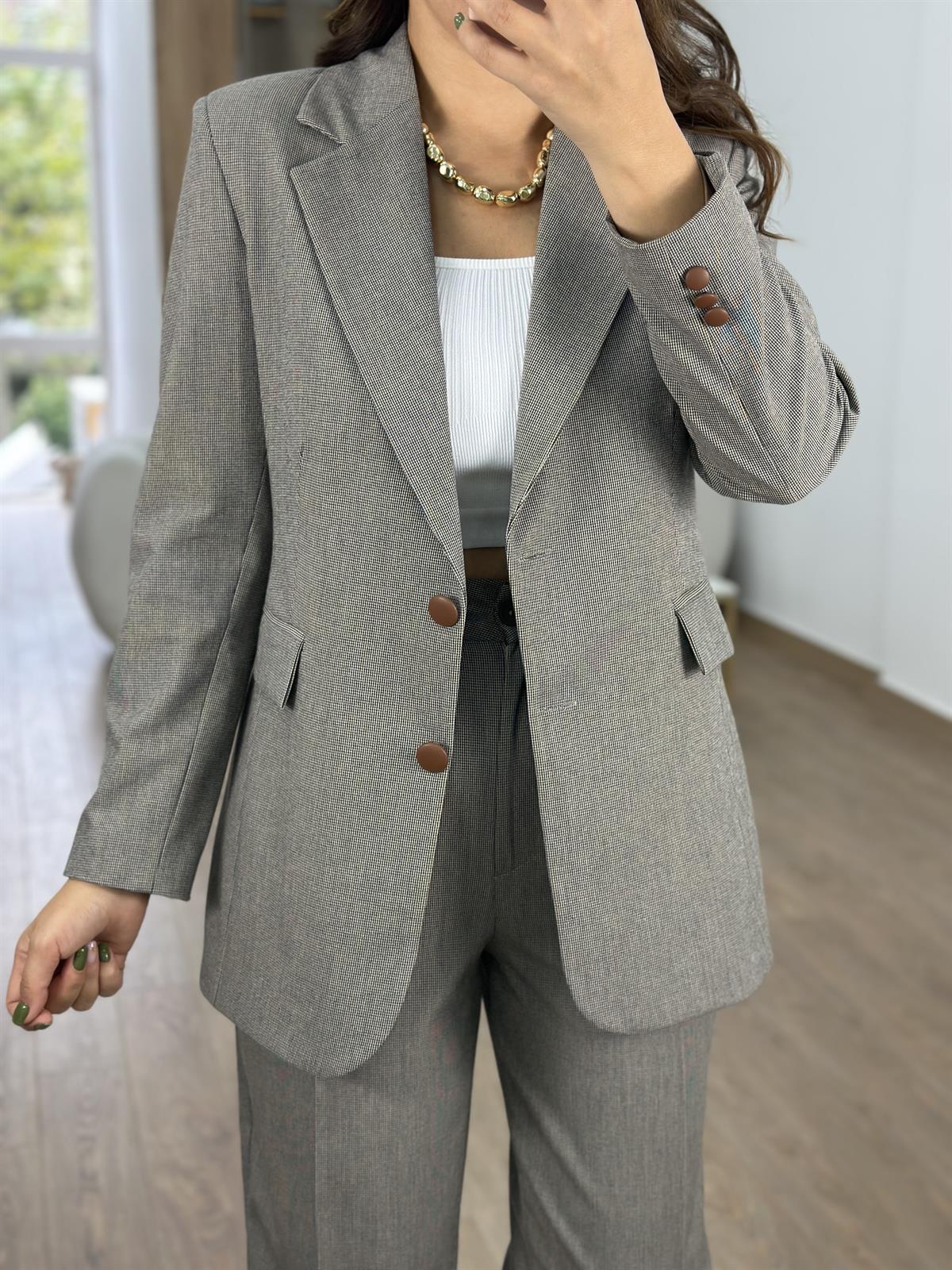 Özel Seri Çift Düğmeli Takım-Gri