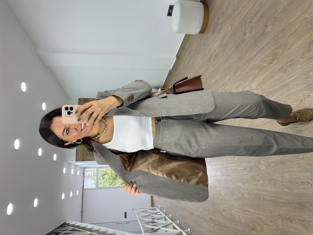 Özel Seri Çift Düğmeli Takım-Gri