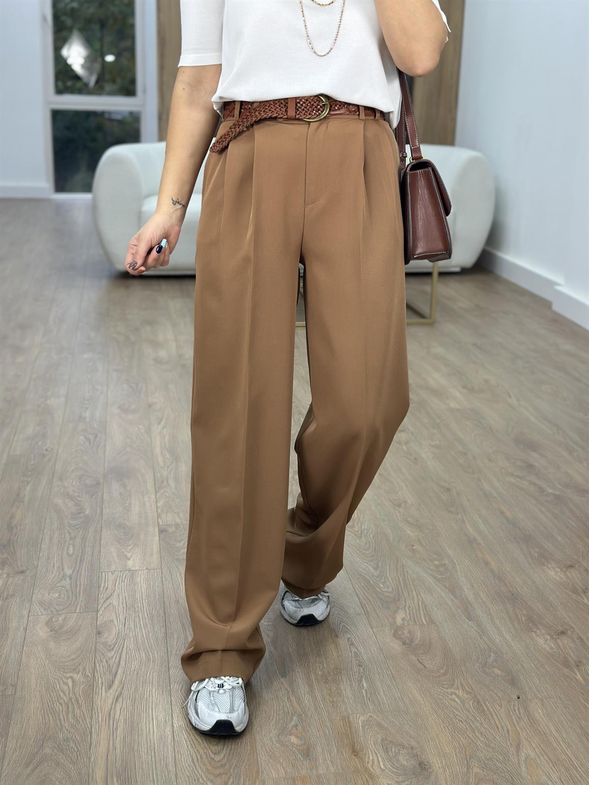 Özel Seri Çift Pile Palazzo Pantolon-Camel