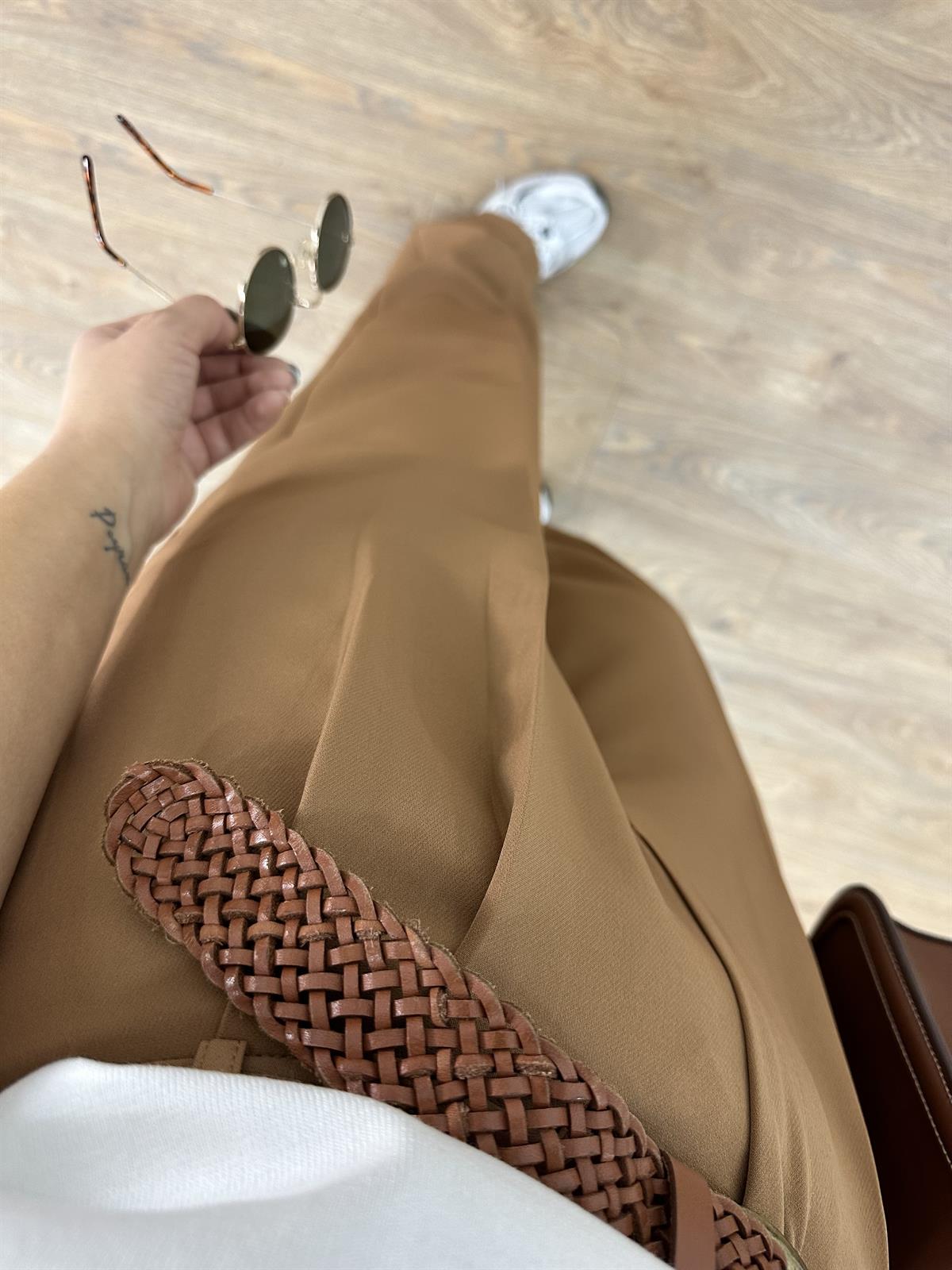 Özel Seri Çift Pile Palazzo Pantolon-Camel