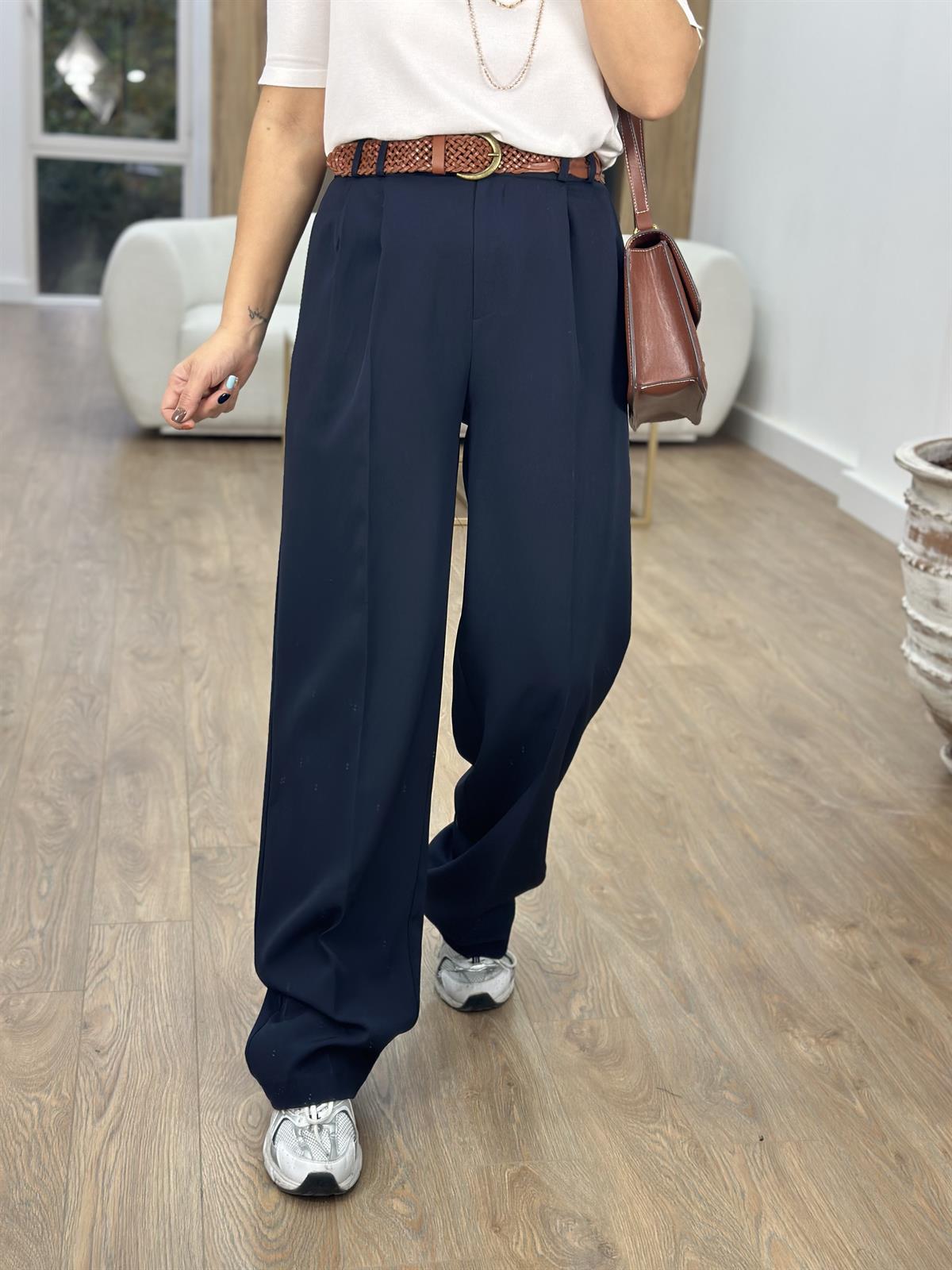 Özel Seri Çift Pile Palazzo Pantolon-Lacivert