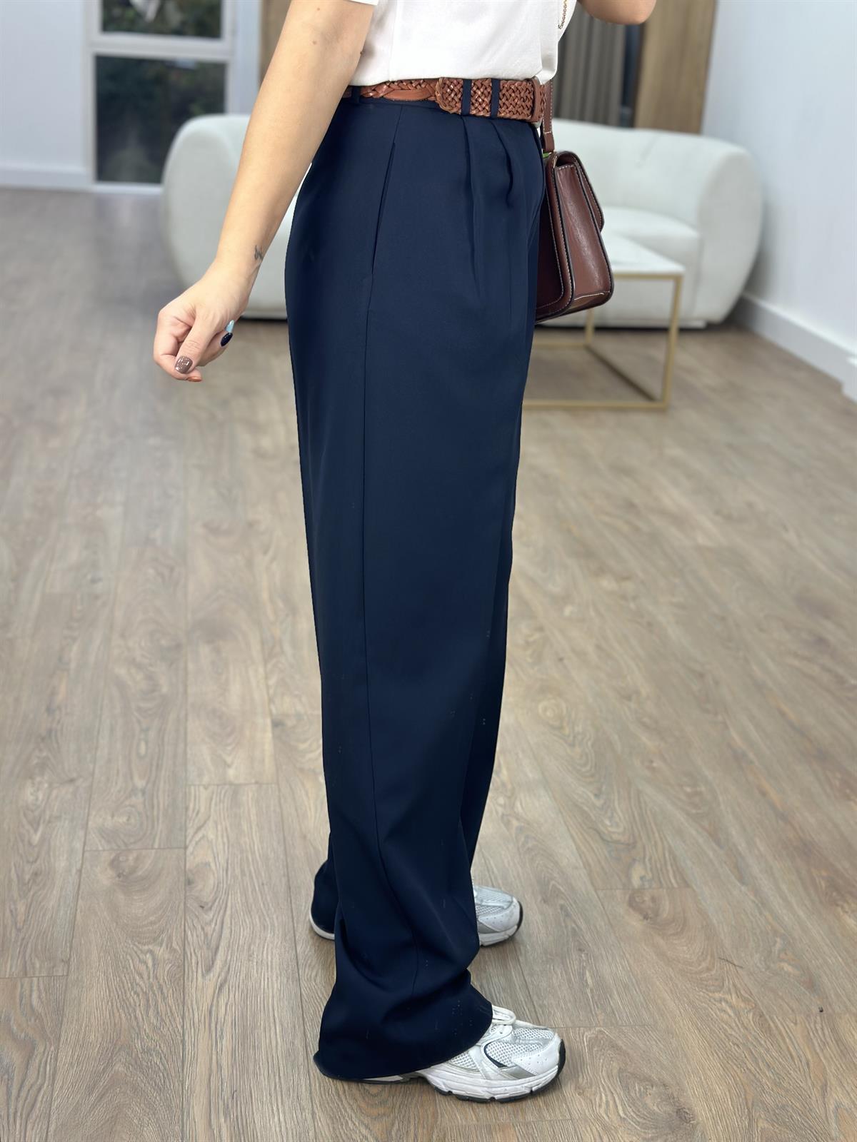 Özel Seri Çift Pile Palazzo Pantolon-Lacivert