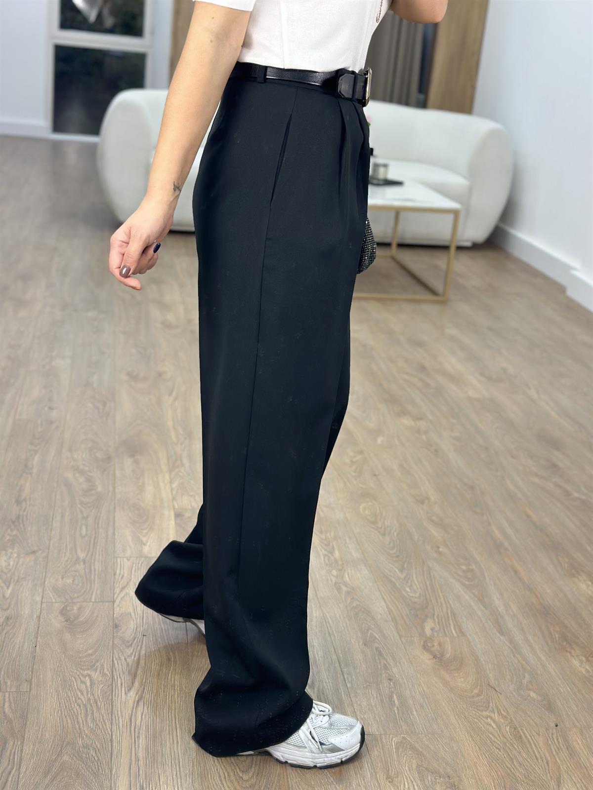 Özel Seri Çift Pile Palazzo Pantolon-Siyah