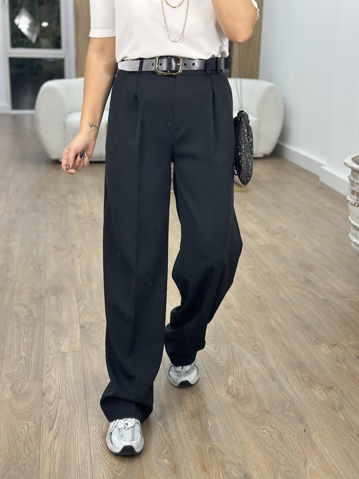 Özel Seri Çift Pile Palazzo Pantolon-Siyah