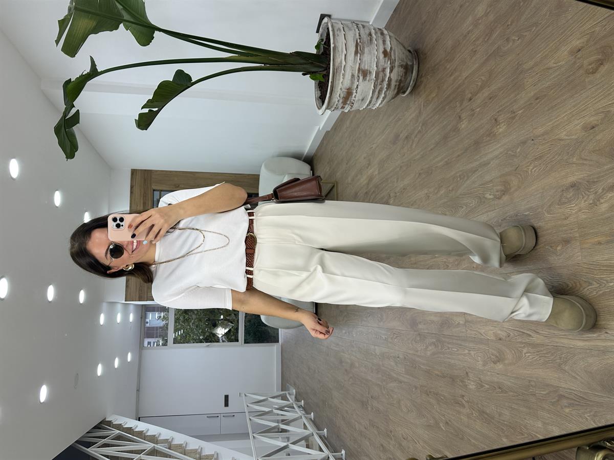 Özel Seri Çift Pile Palazzo Pantolon-Taş