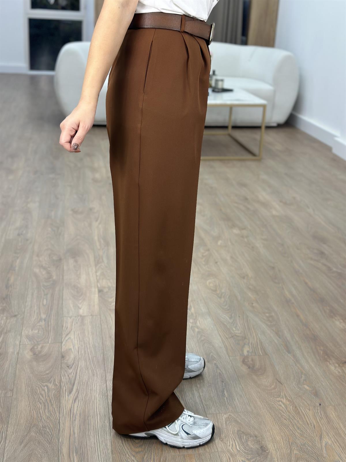 Özel Seri Çift Pileli Palazzo Pantolon-Kahverengi