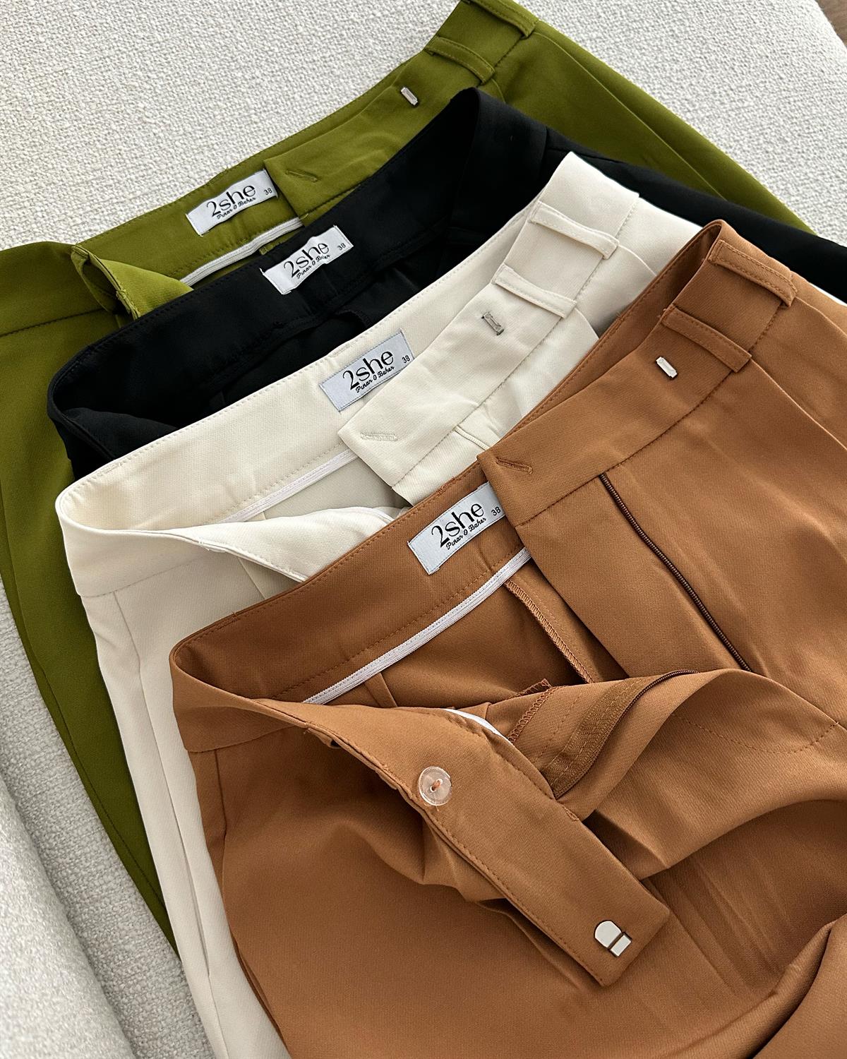 Özel Seri Çift Pileli Palazzo Pantolon-Yeşil