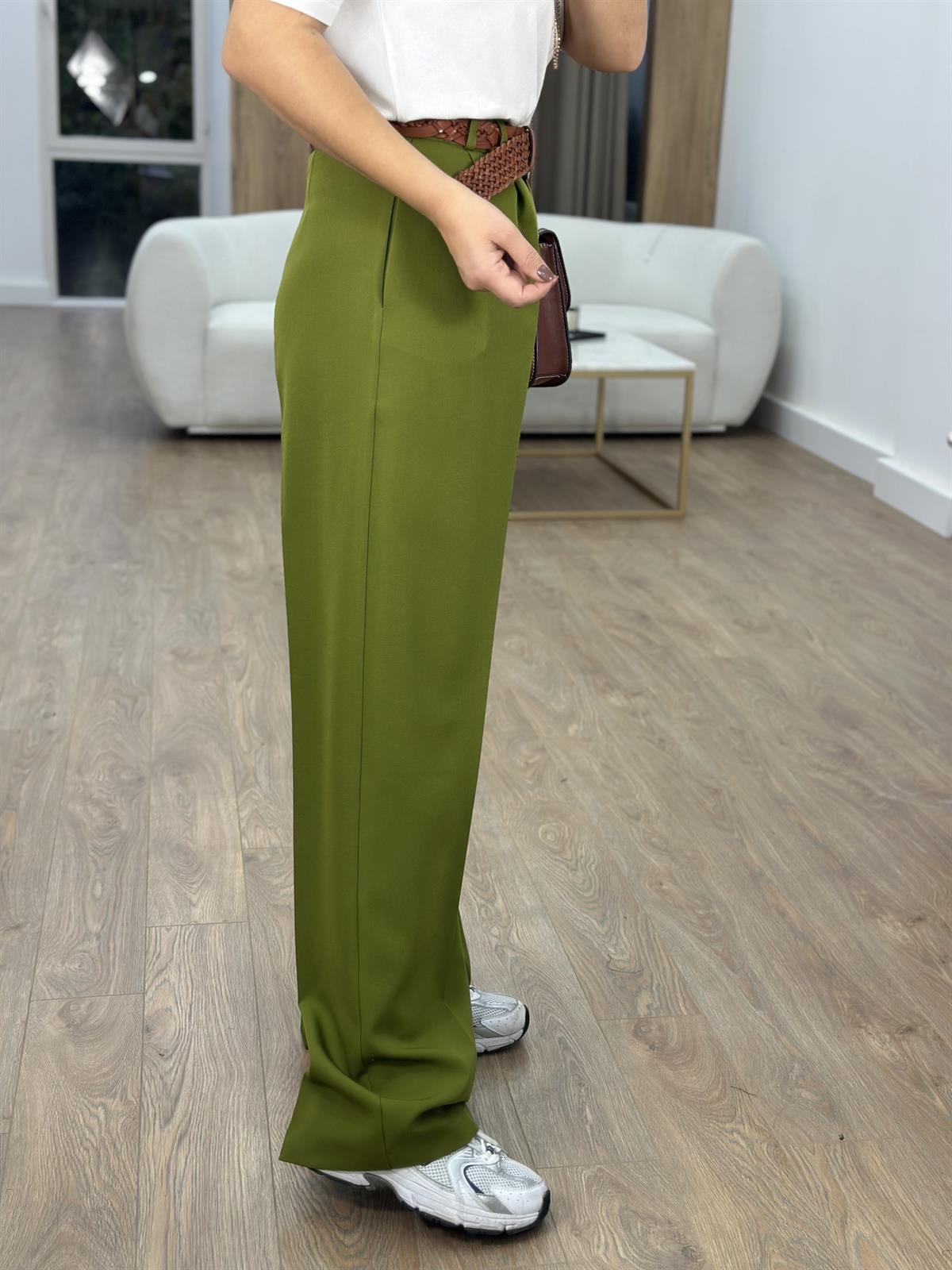 Özel Seri Çift Pileli Palazzo Pantolon-Yeşil