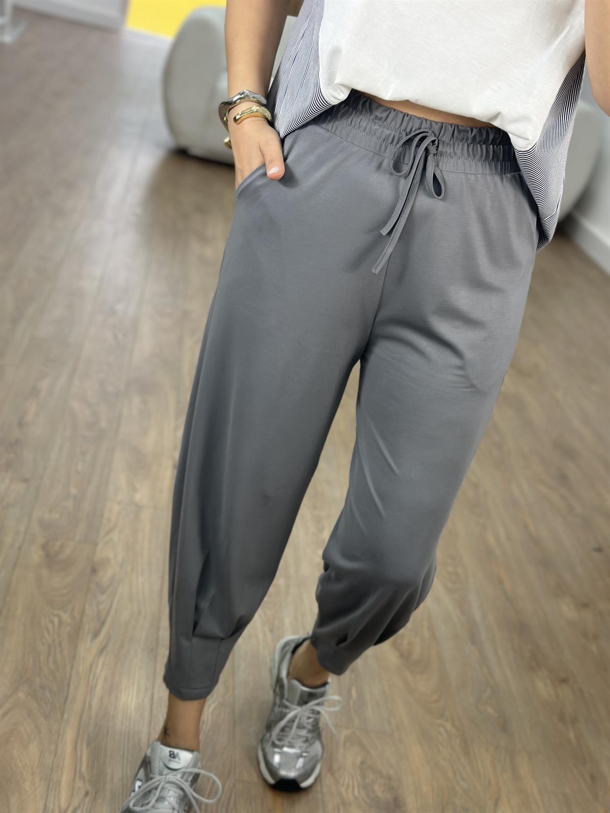 Paçası Dikiş Detaylı Modal Pantolon-Gri