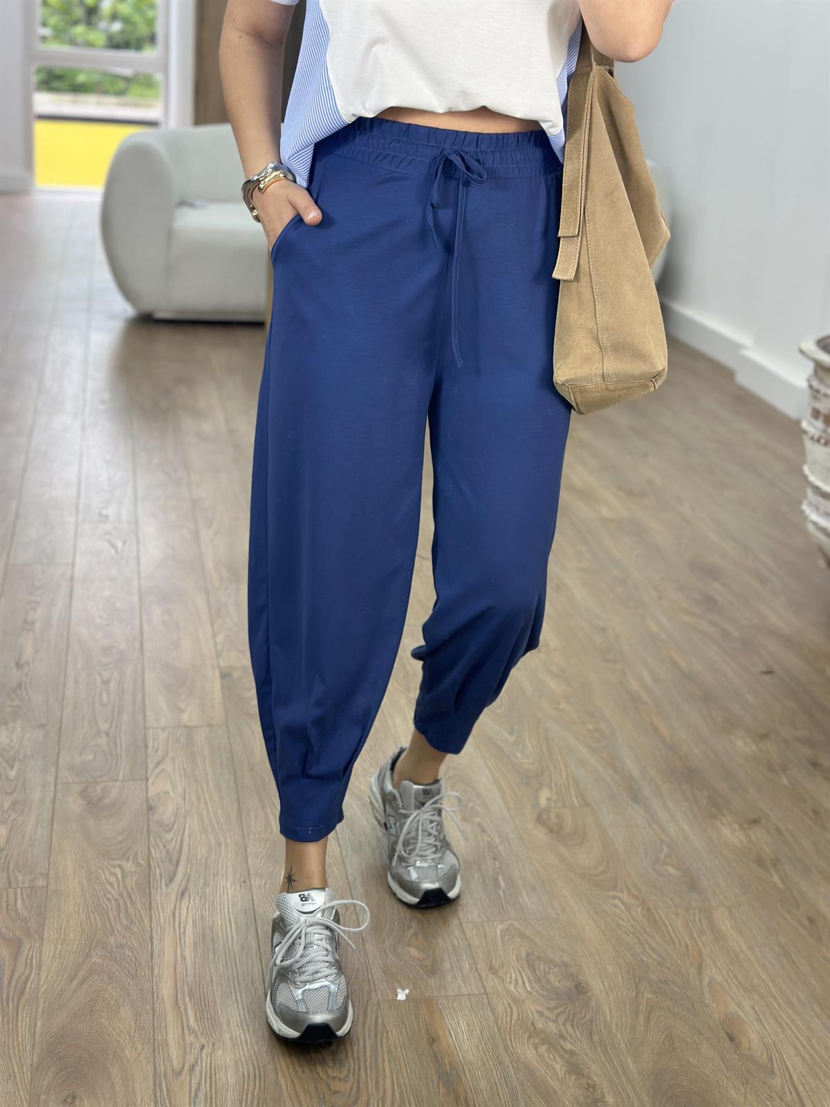 Paçası Dikiş Detaylı Modal Pantolon-Lacivert