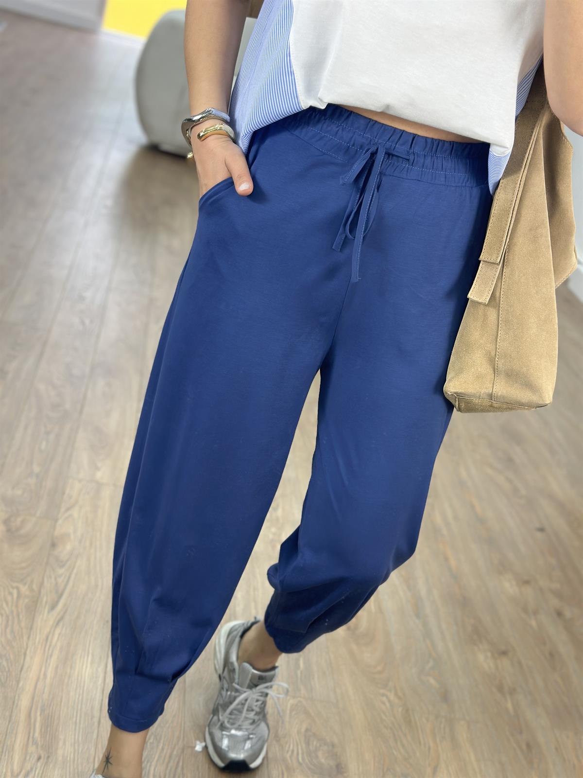 Paçası Dikiş Detaylı Modal Pantolon-Lacivert