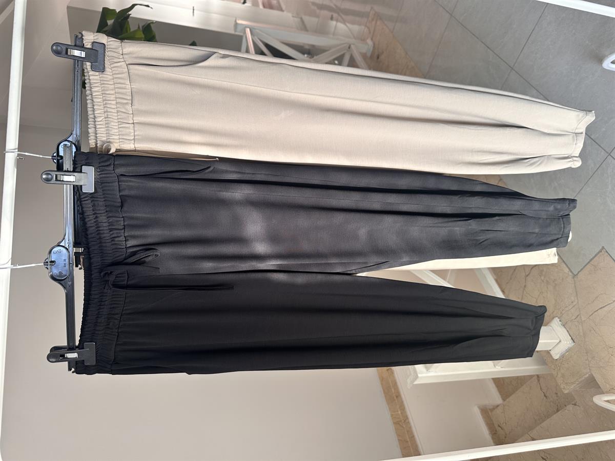 Paçası Dikiş Detaylı Modal Pantolon-Siyah