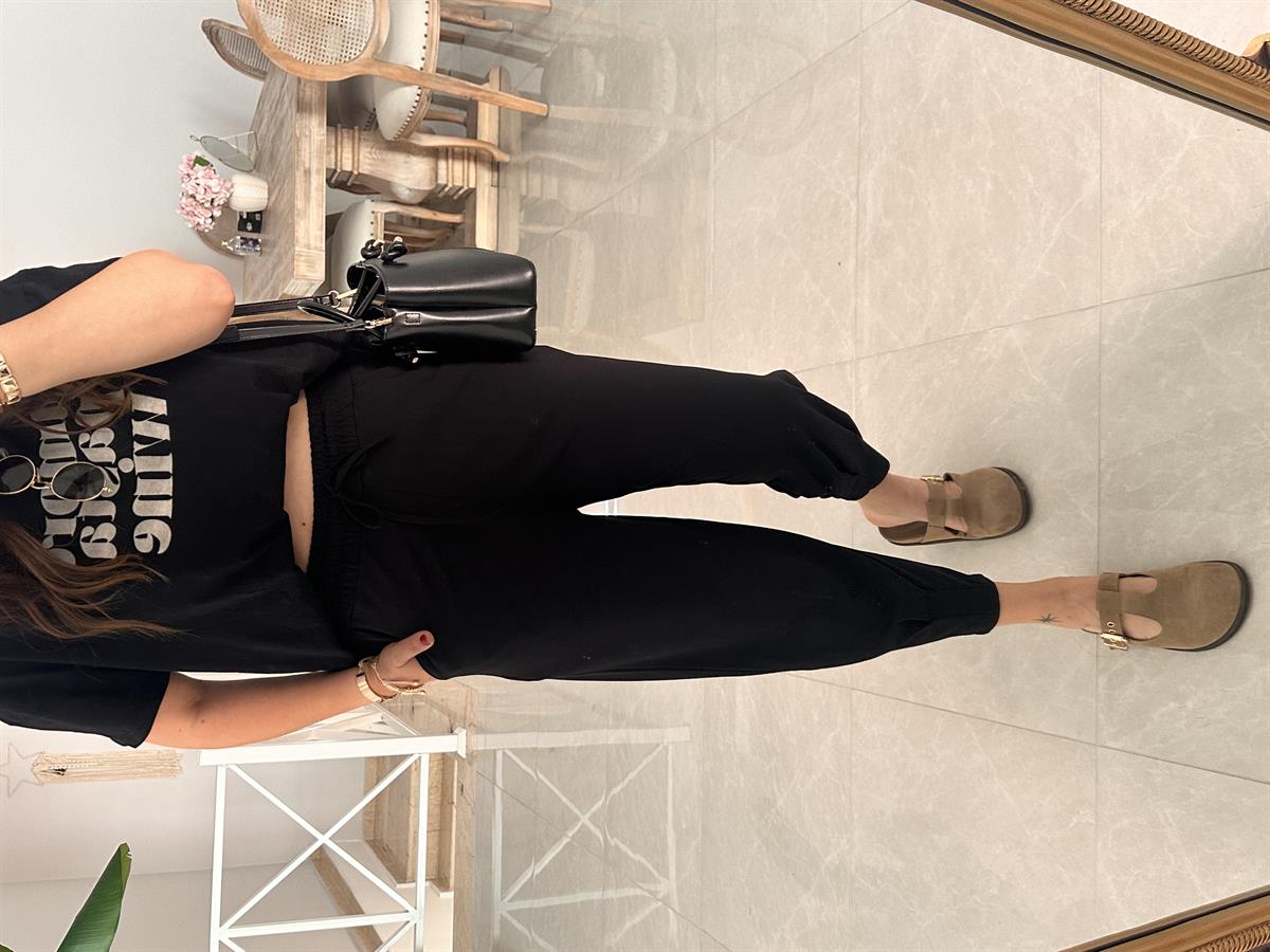 Paçası Dikiş Detaylı Modal Pantolon-Siyah