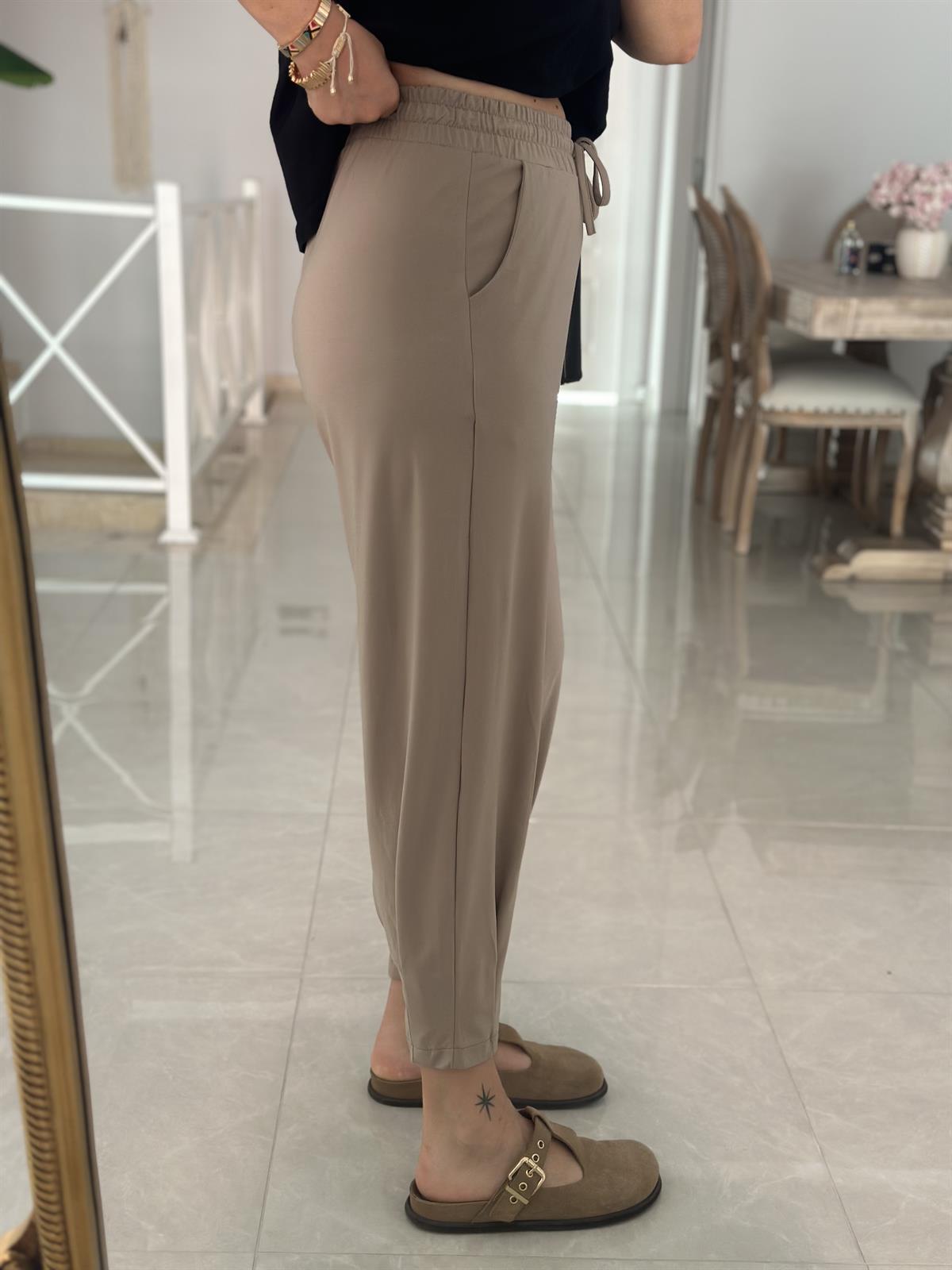 Paçası Dikiş Detaylı Modal Pantolon-Vizon