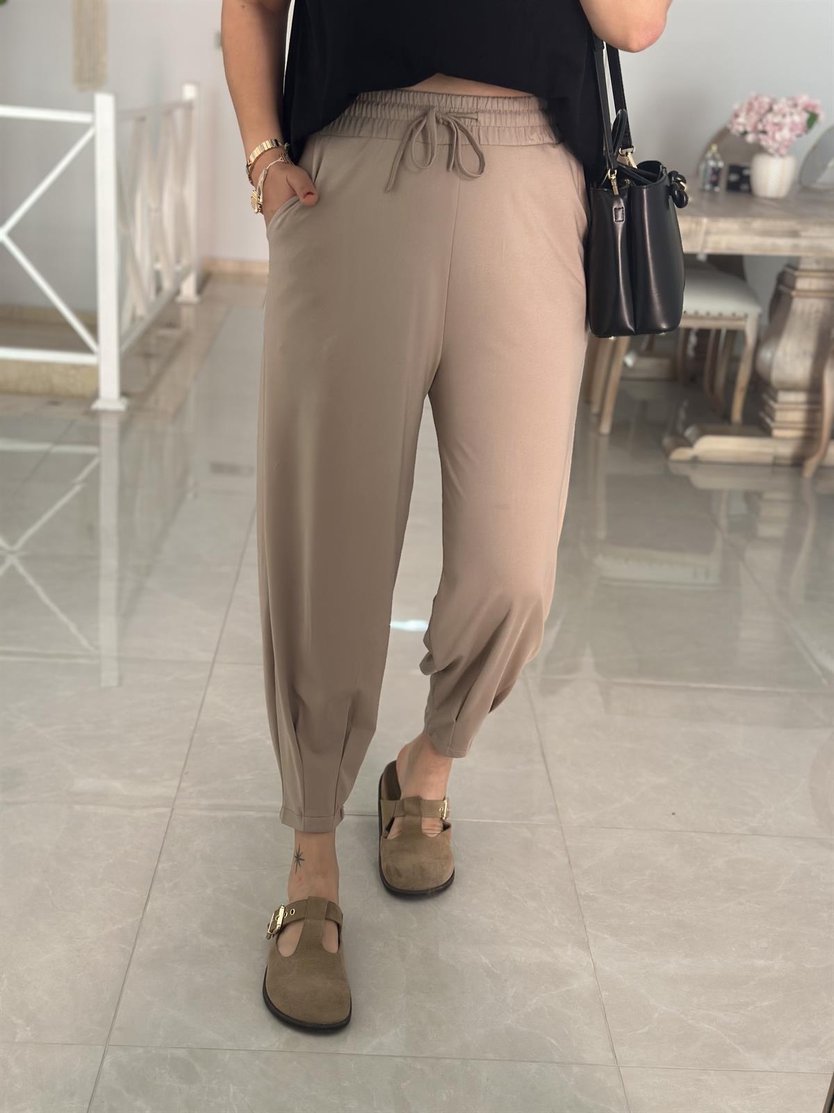 Paçası Dikiş Detaylı Modal Pantolon-Vizon