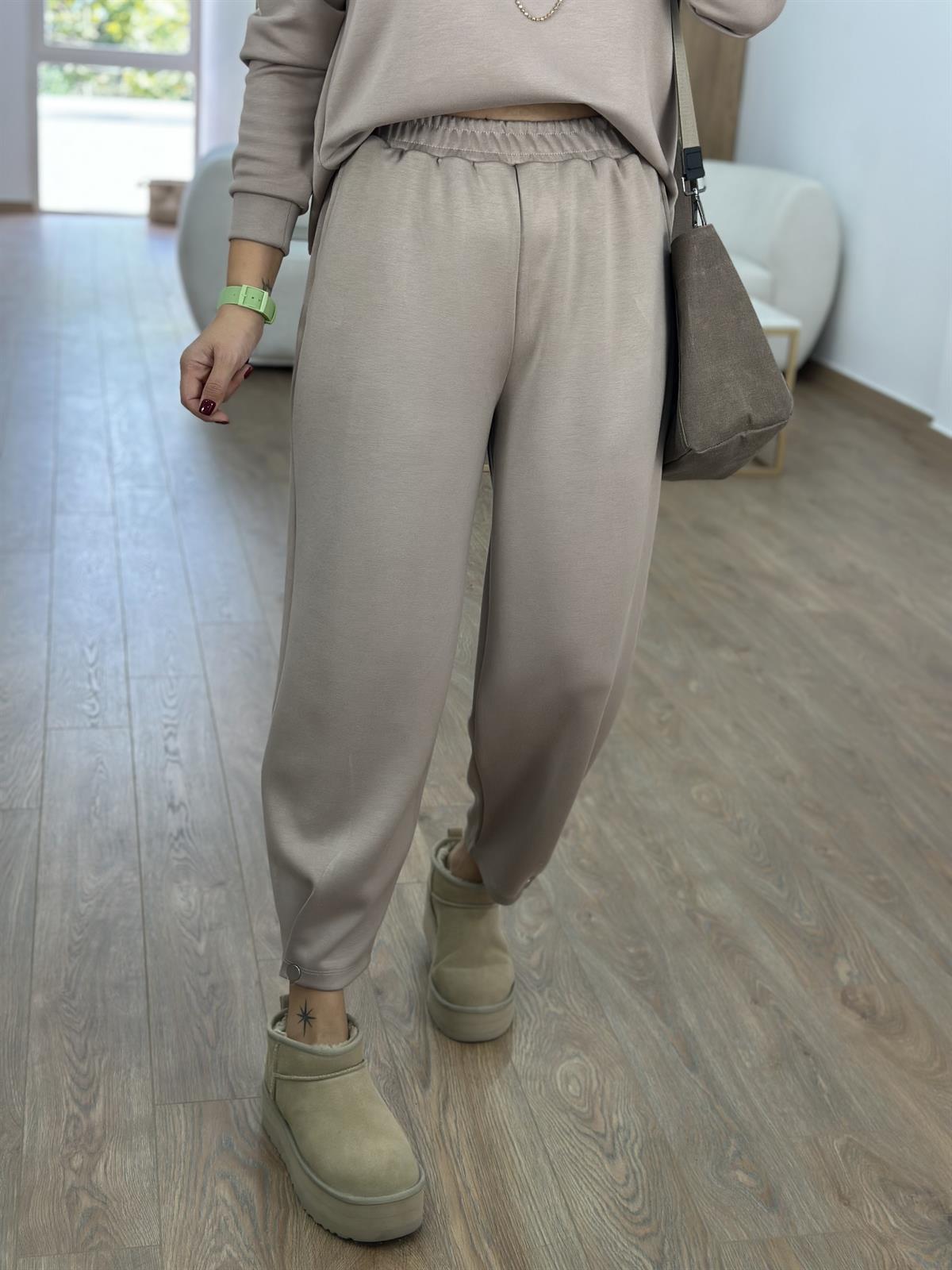 Paçası Düğmeli Modal Takım-Camel