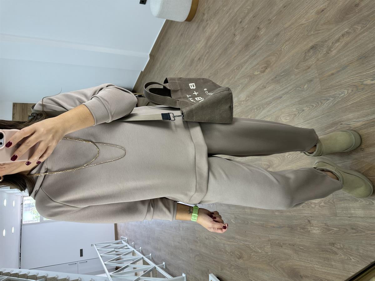 Paçası Düğmeli Modal Takım-Camel