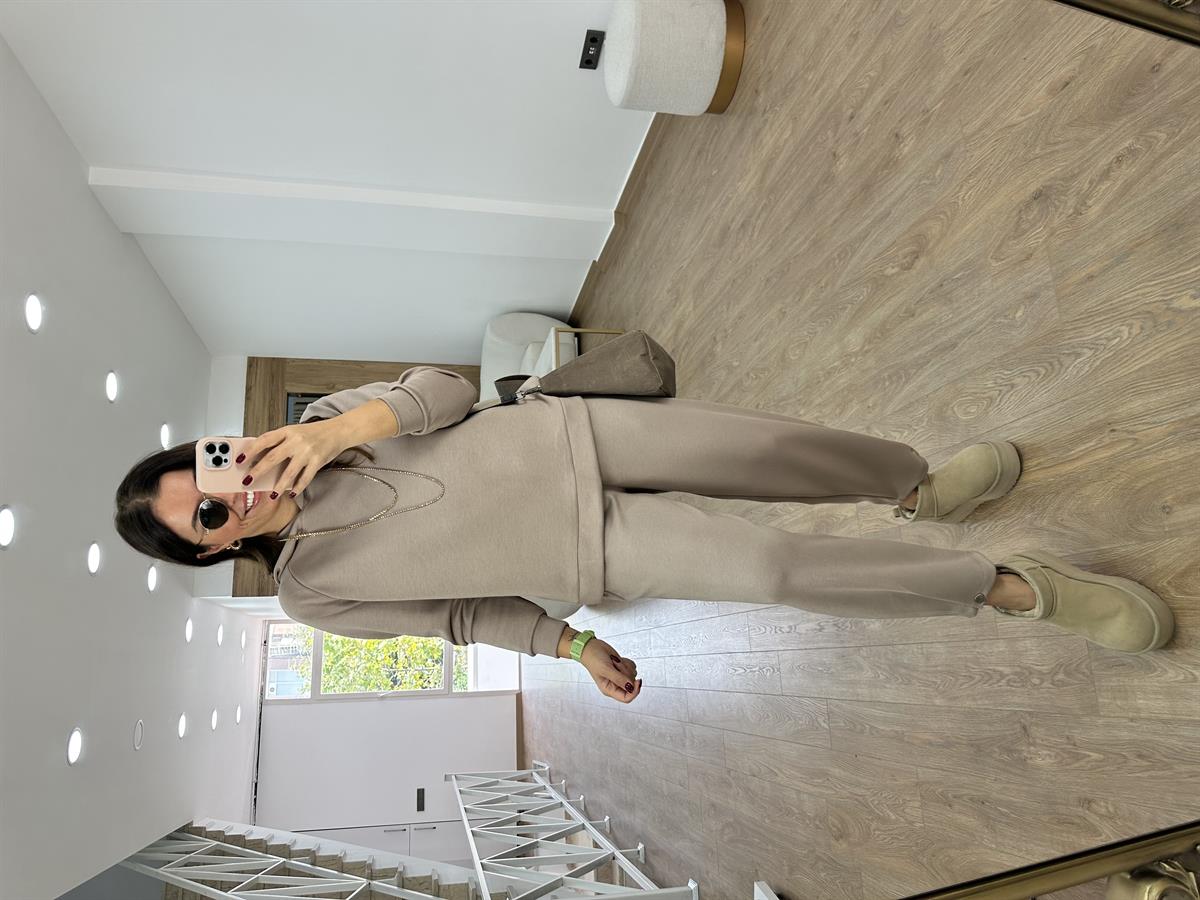 Paçası Düğmeli Modal Takım-Camel