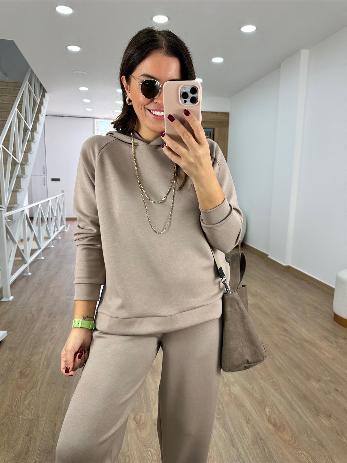 Paçası Düğmeli Modal Takım-Camel