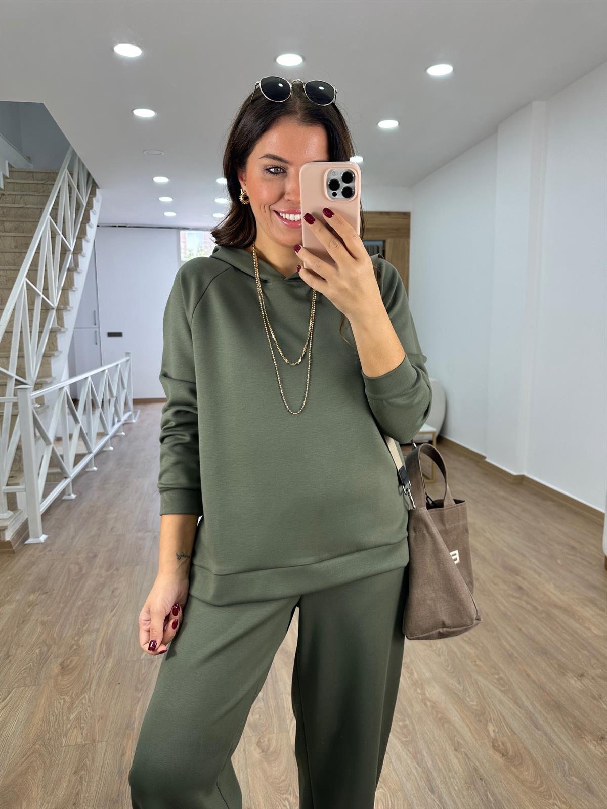 Paçası Düğmeli Modal Takım-Haki