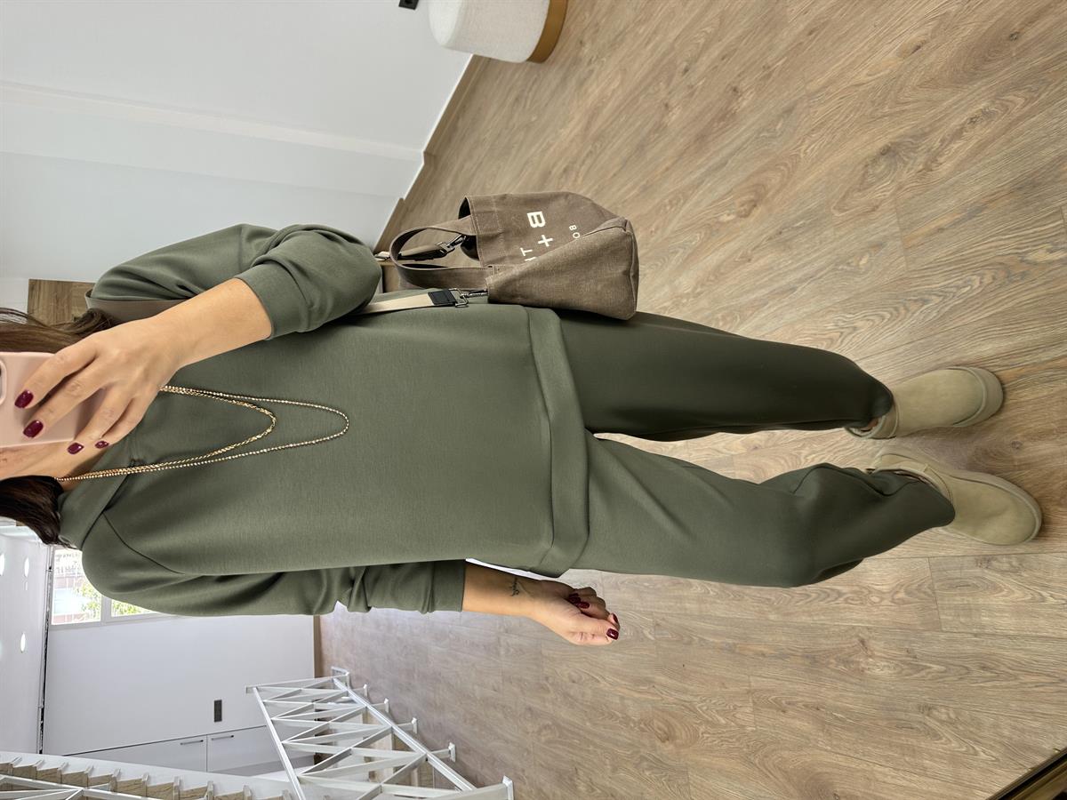 Paçası Düğmeli Modal Takım-Haki