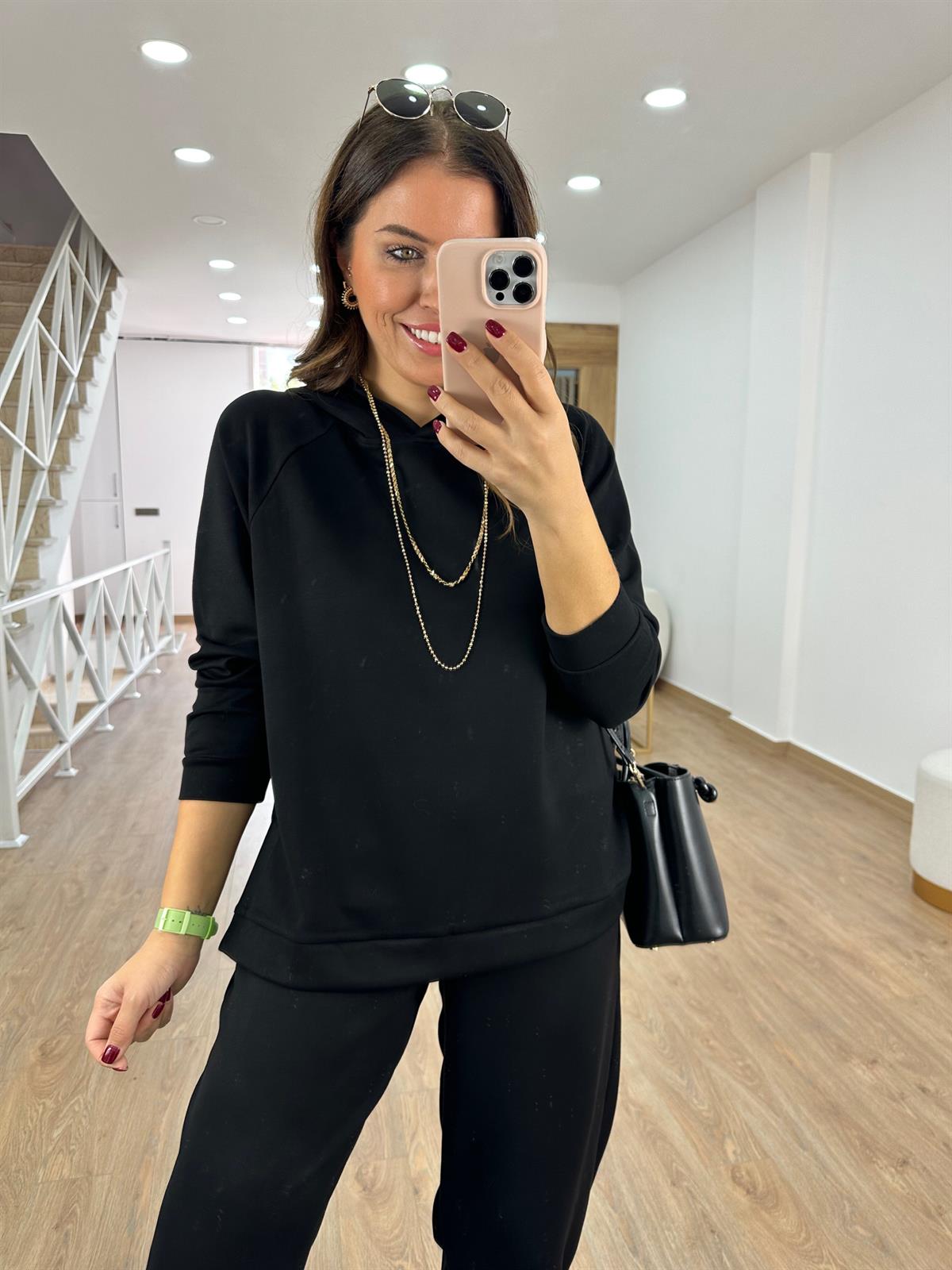 Paçası Düğmeli Modal Takım-Siyah