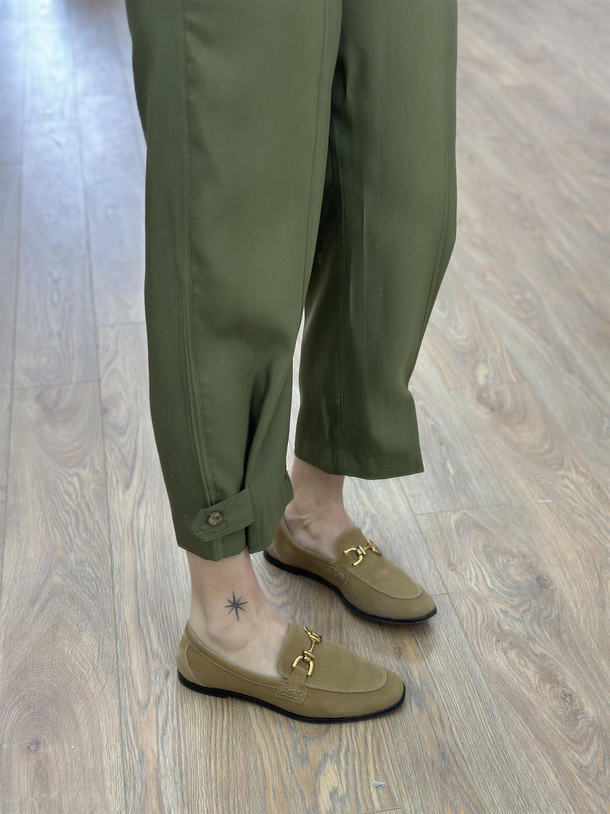 Paçası Düğmeli Önden Dikişli Pantolon-Haki