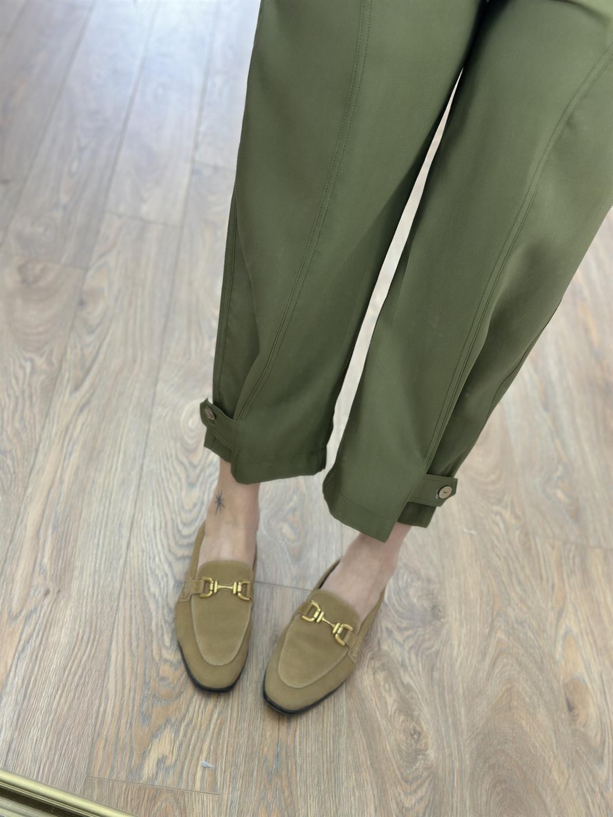 Paçası Düğmeli Önden Dikişli Pantolon-Haki