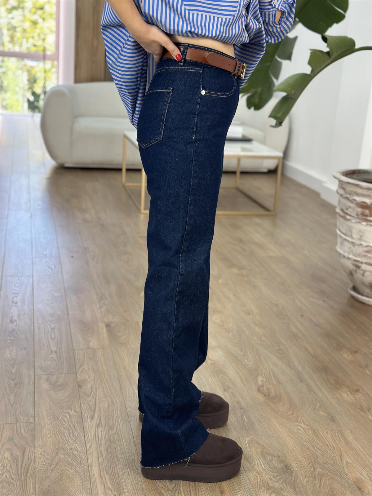 Paçası Kesik Bol Paça Pantolon - Koyu Lacivert