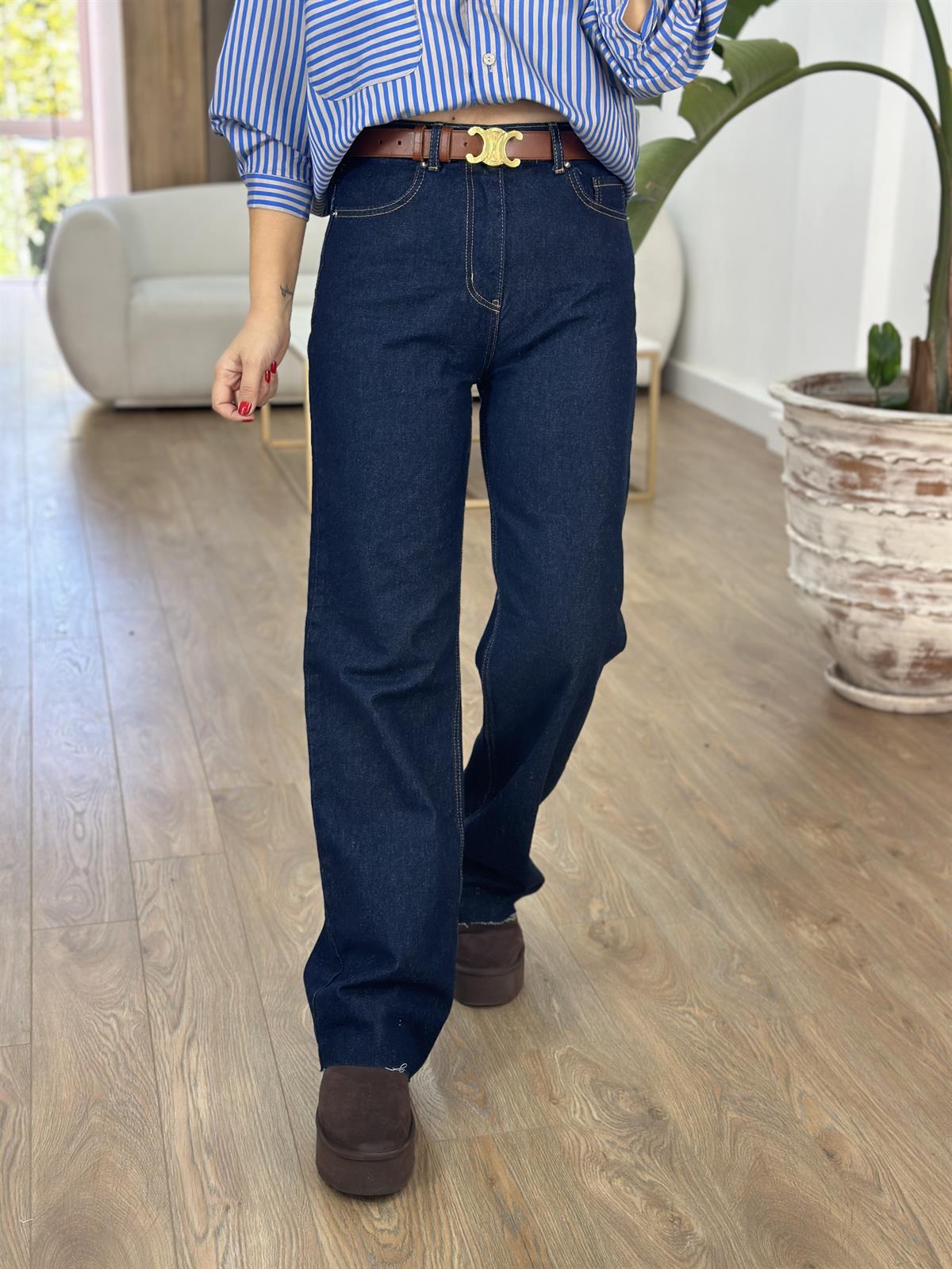 Paçası Kesik Bol Paça Pantolon - Koyu Lacivert