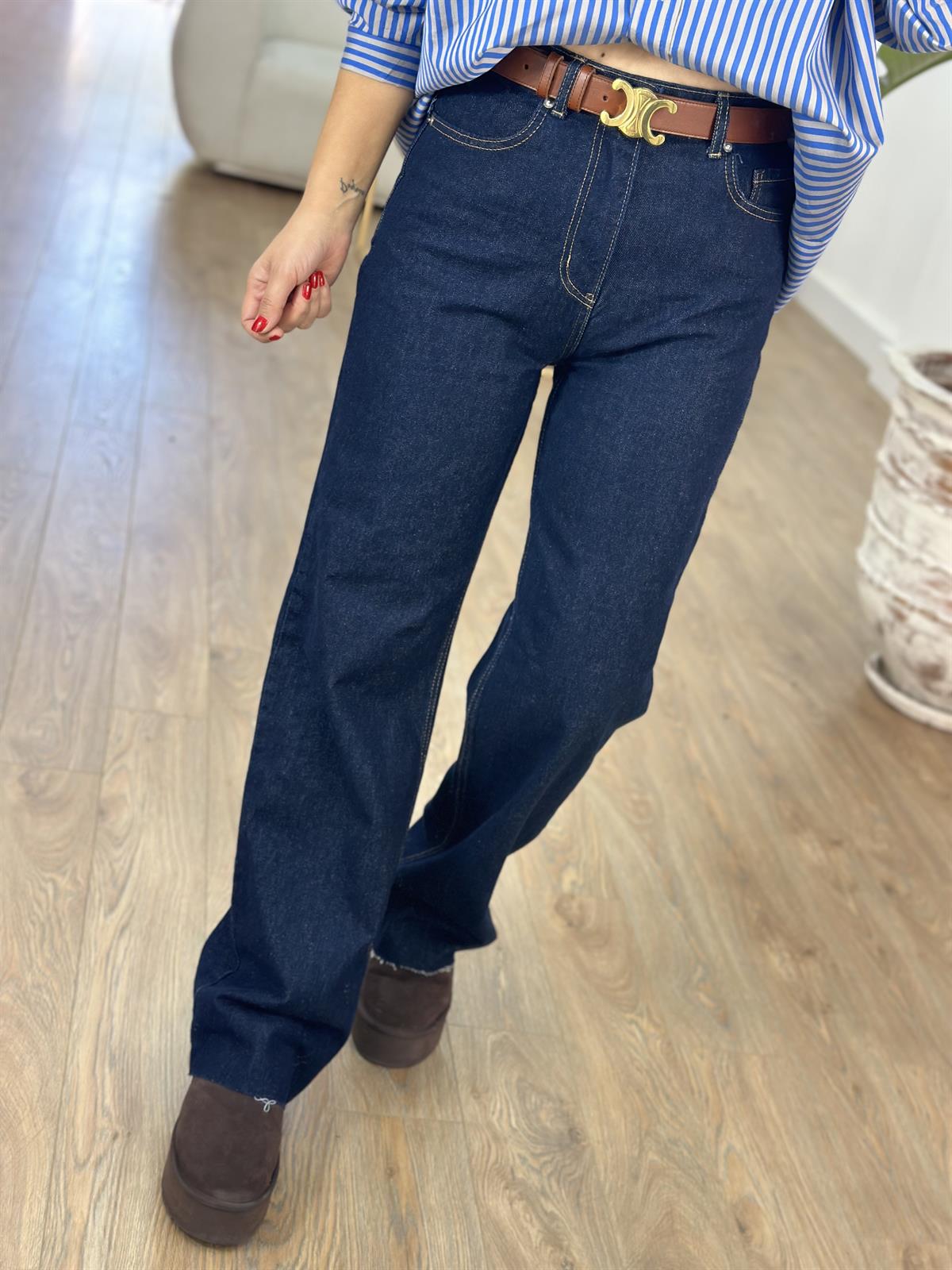 Paçası Kesik Bol Paça Pantolon - Koyu Lacivert