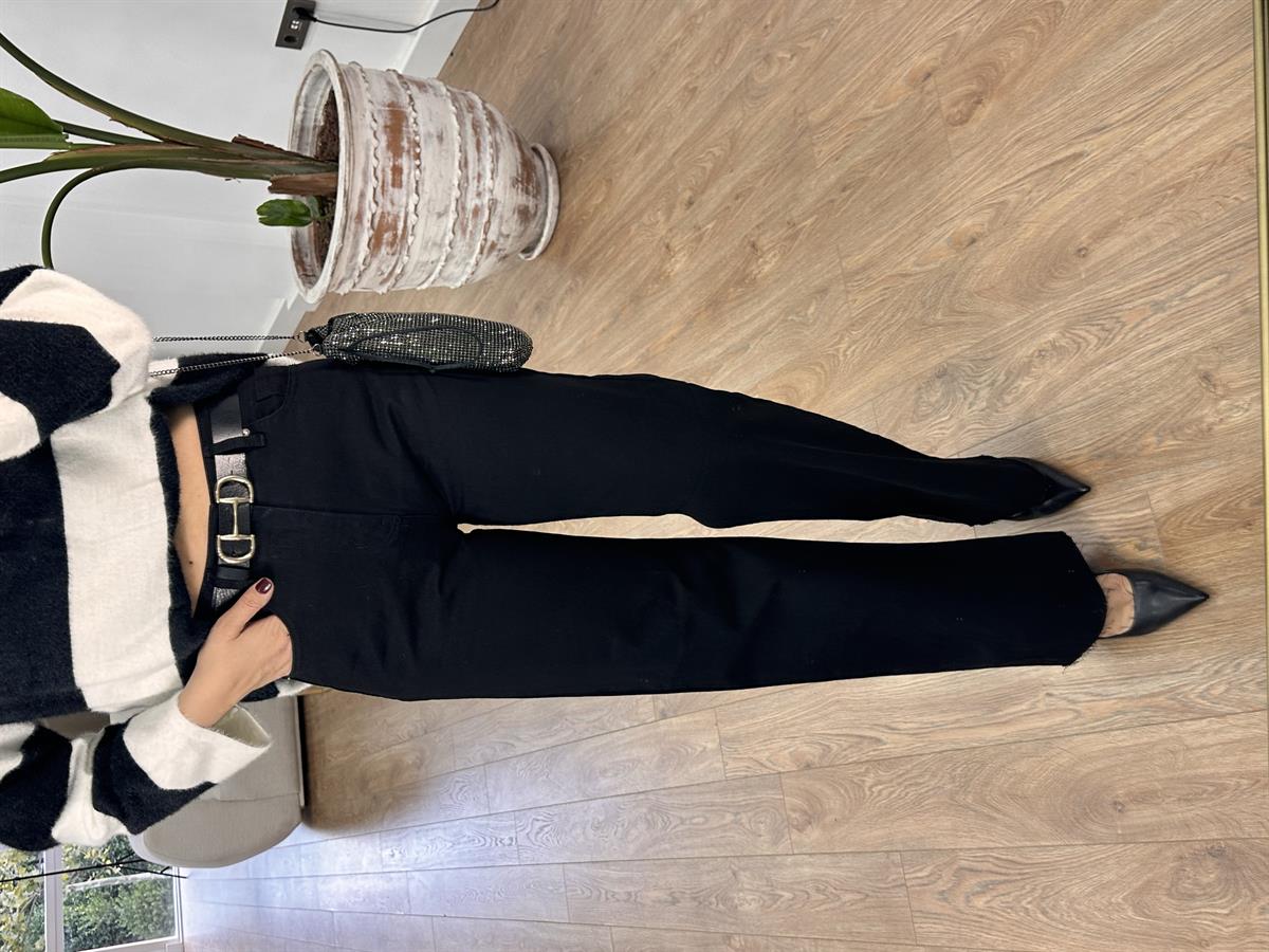 Paçası Kesik Bol Paça Pantolon - Siyah