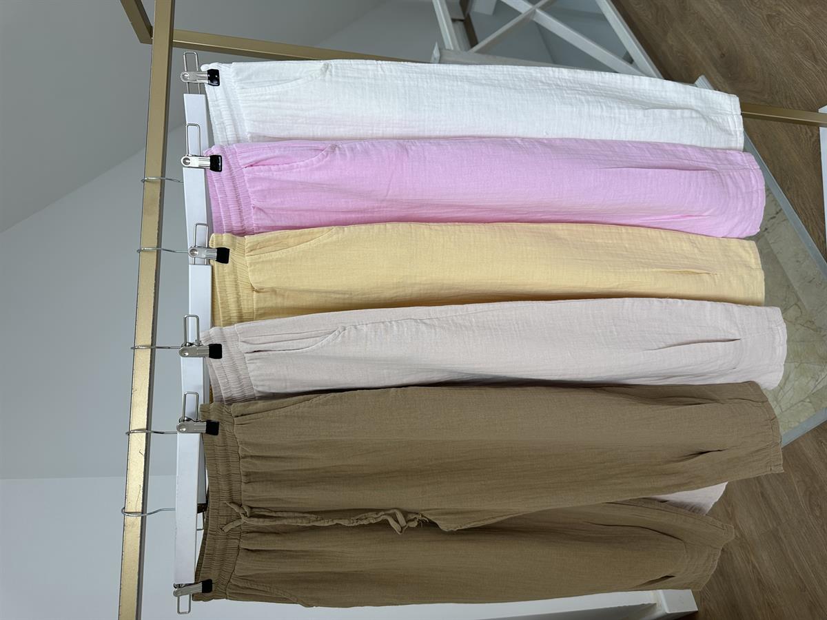 Paçası Pilili Müslin Pantolon - Taş