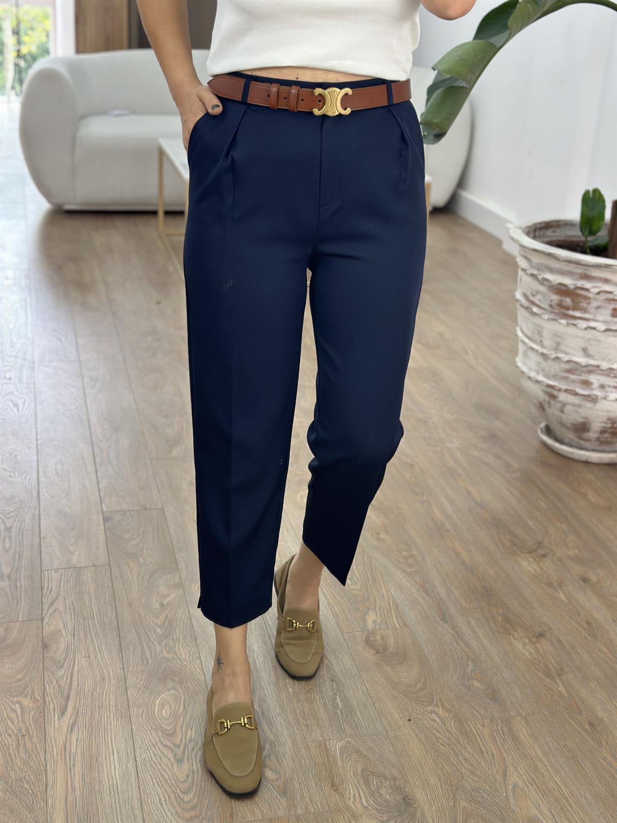 Paçası Yırtmaçlı Likralı Havuç Pantolon -Lacivert