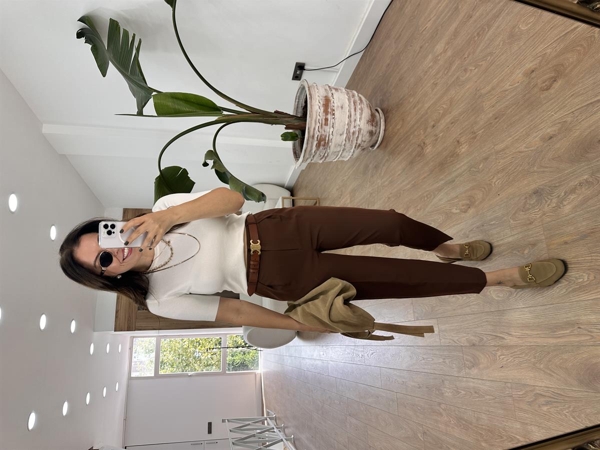 Paçası Yırtmaçlı Likralı Havuç Pantolon - Kahverengi