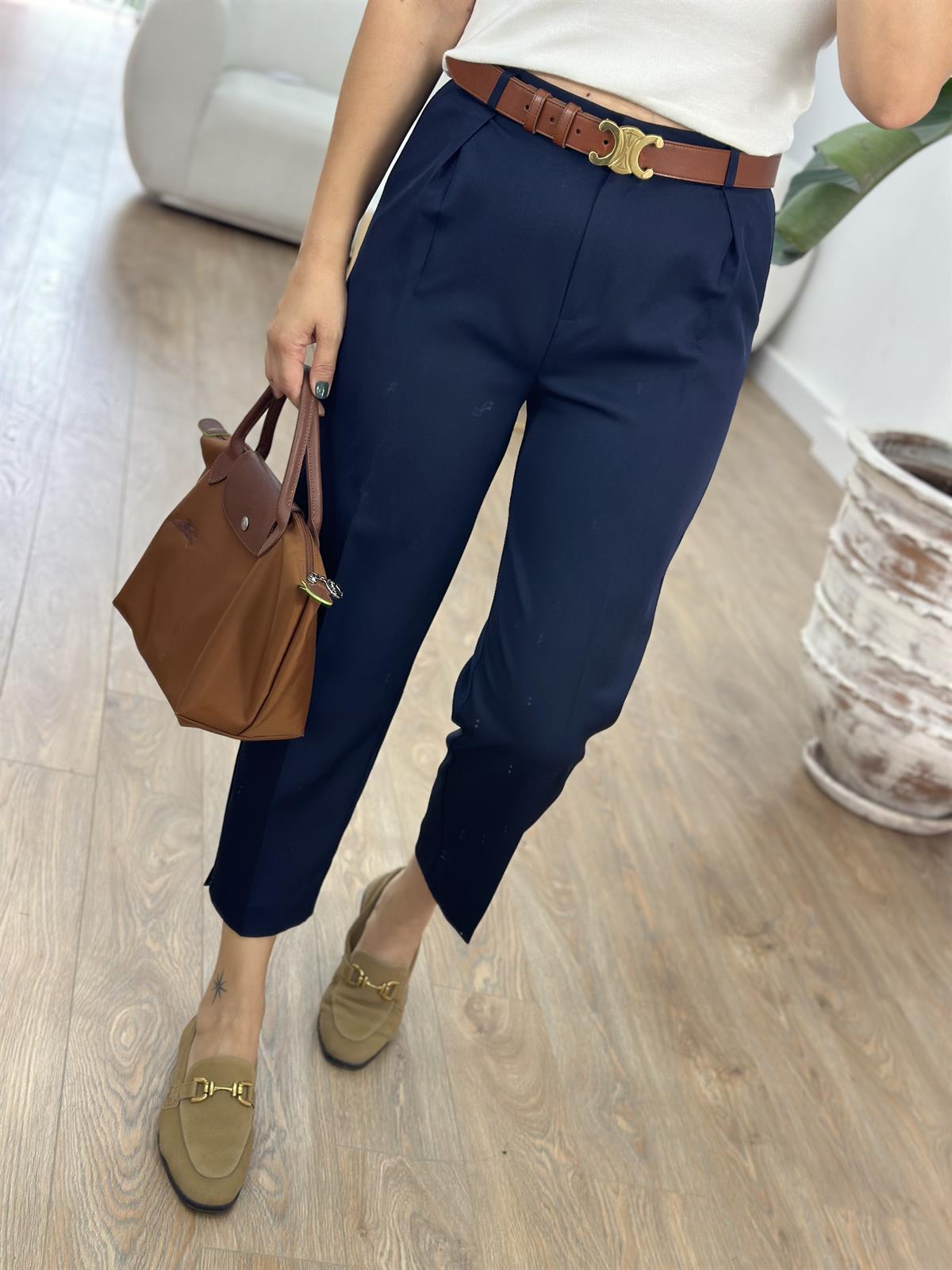 Paçası Yırtmaçlı Likralı Havuç Pantolon -Lacivert