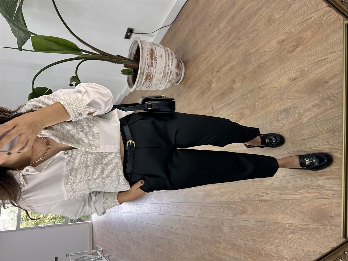 Paçası Yırtmaçlı Likralı Havuç Pantolon -Siyah