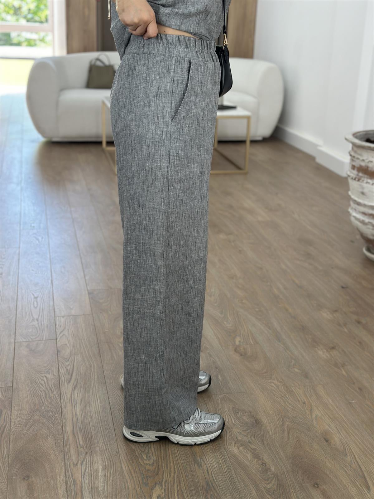 Palazzo Pantolonlu Keten Takım-Gri