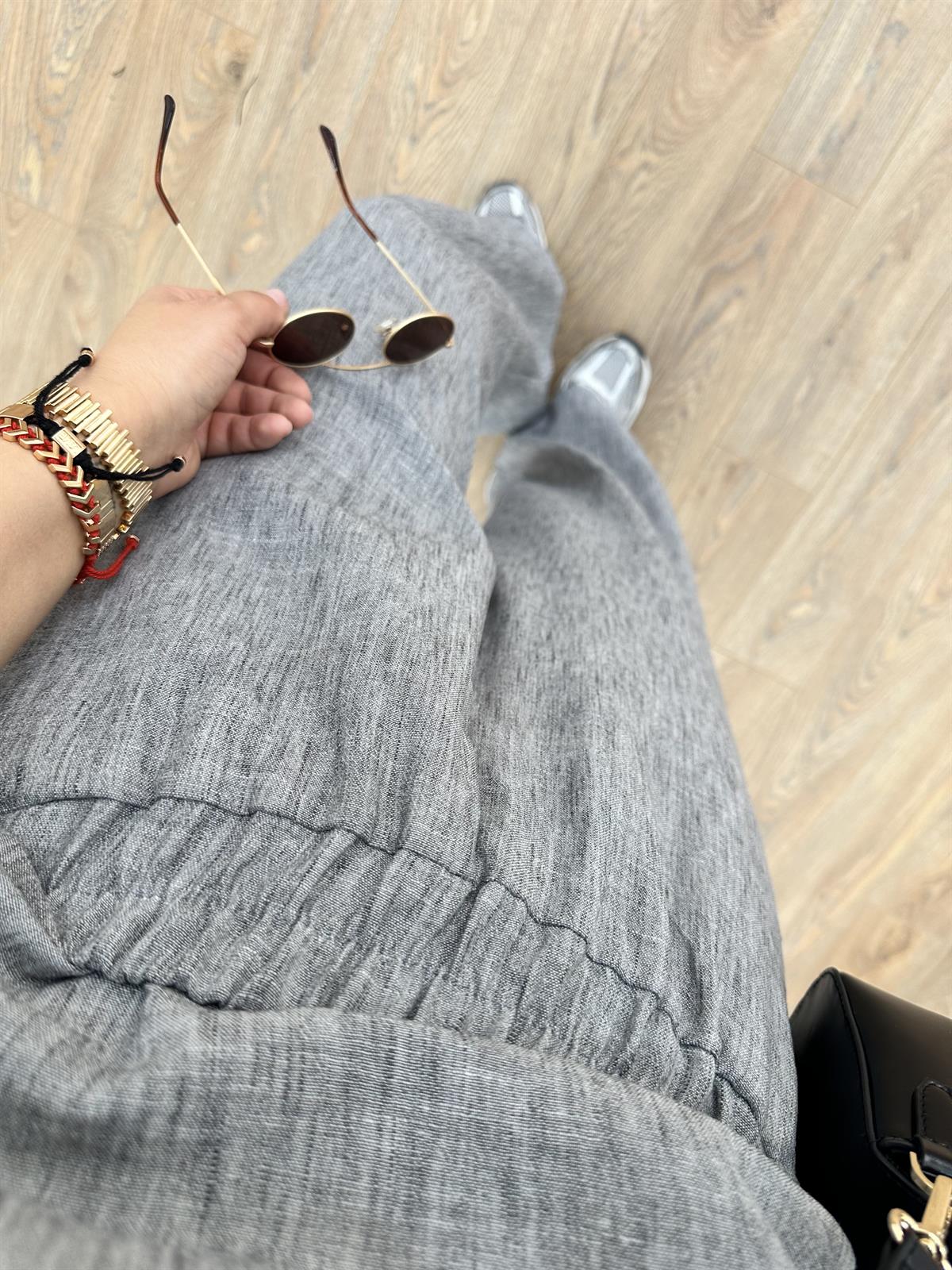 Palazzo Pantolonlu Keten Takım-Gri