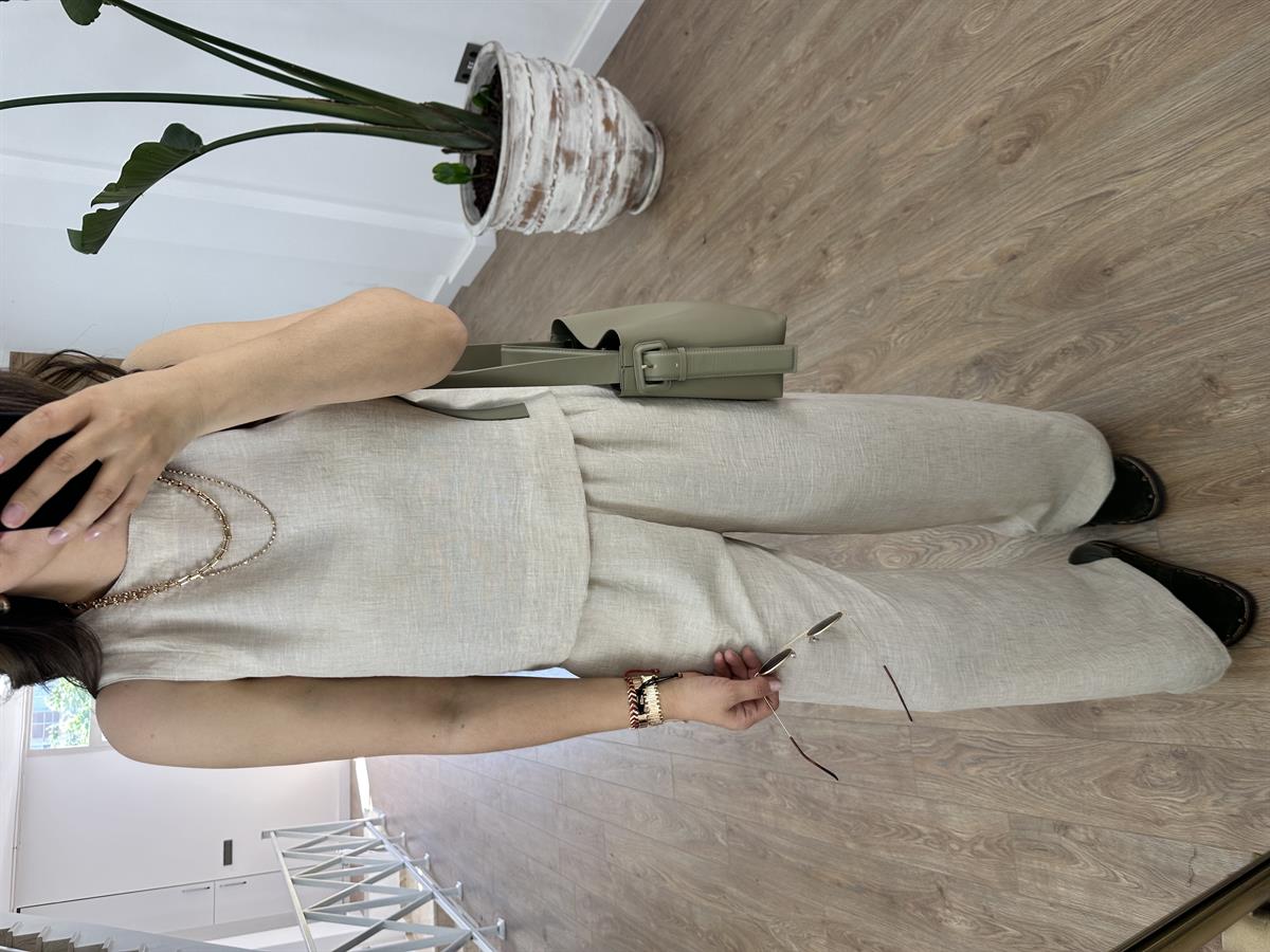 Palazzo Pantolonlu Keten Takım-Taş