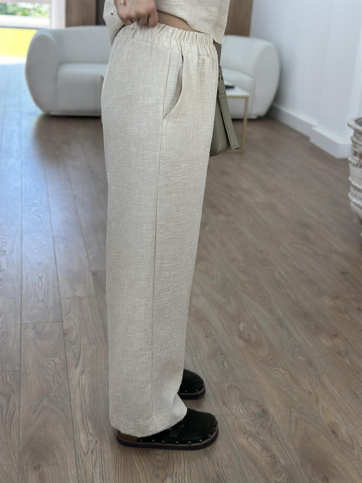 Palazzo Pantolonlu Keten Takım-Taş