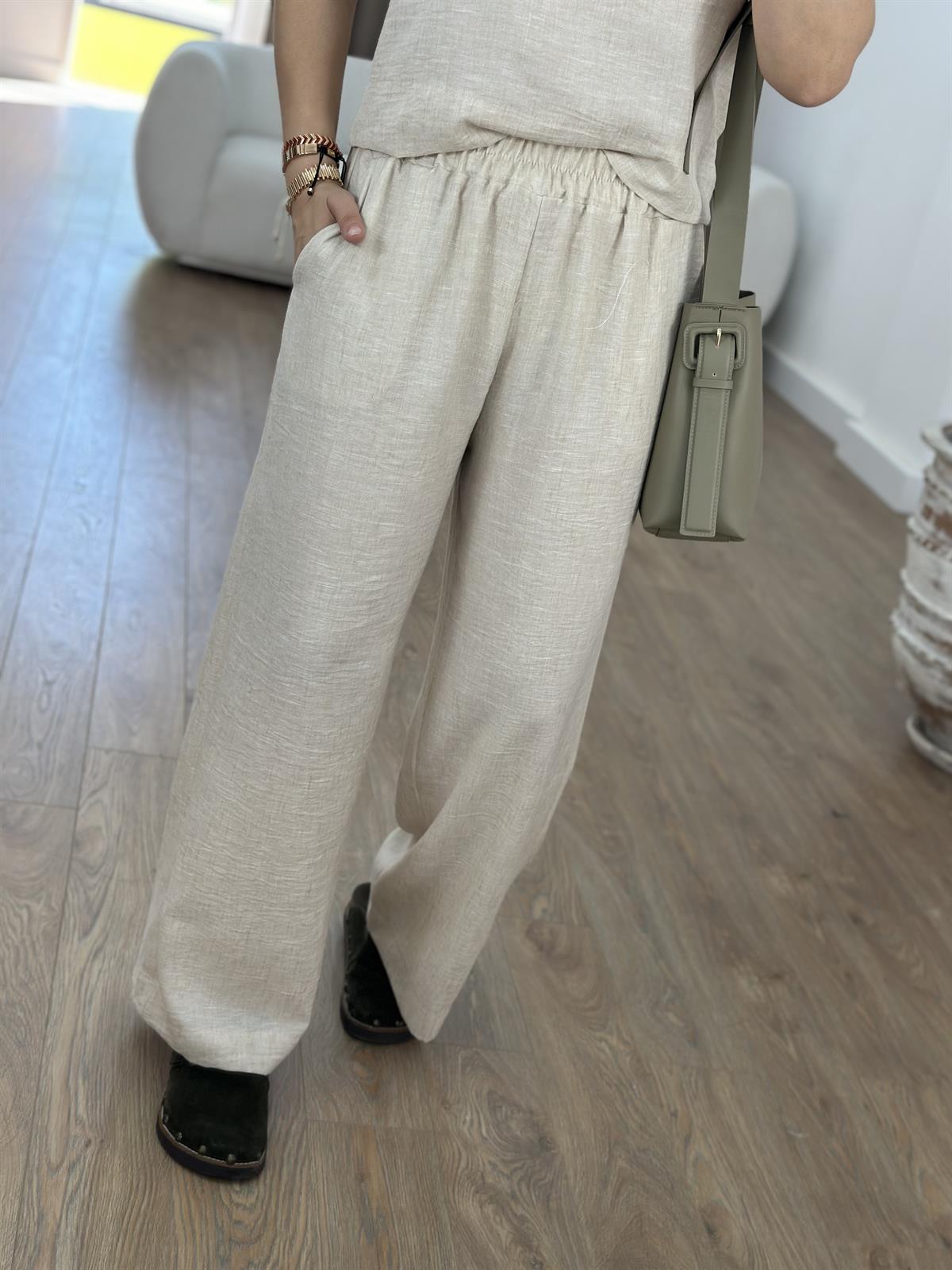 Palazzo Pantolonlu Keten Takım-Taş