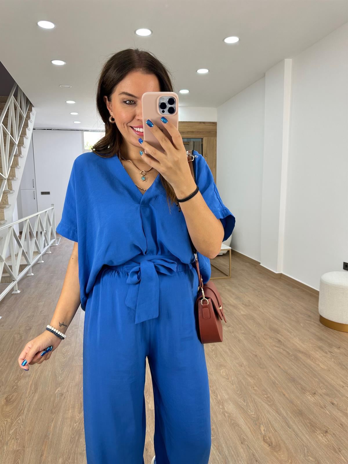 Palazzo Pantolonlu Modal Takım- Sax Mavisi