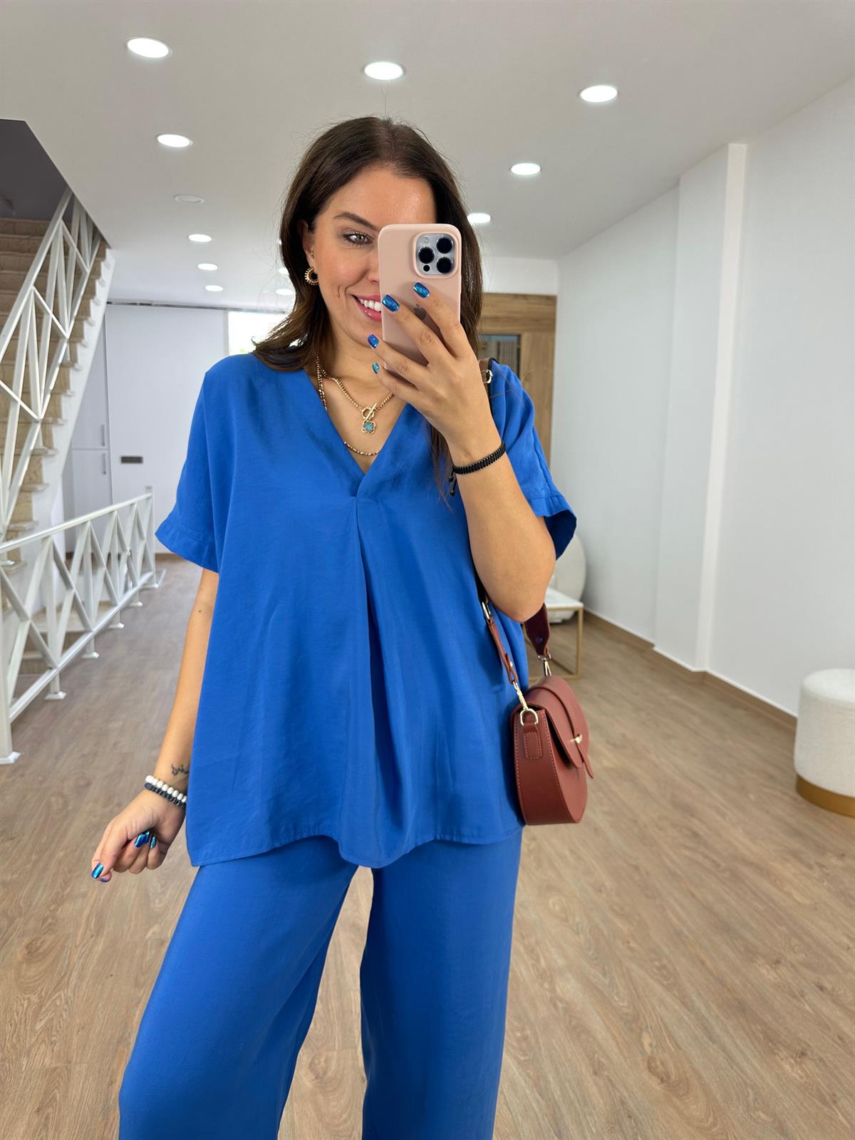 Palazzo Pantolonlu Modal Takım- Sax Mavisi